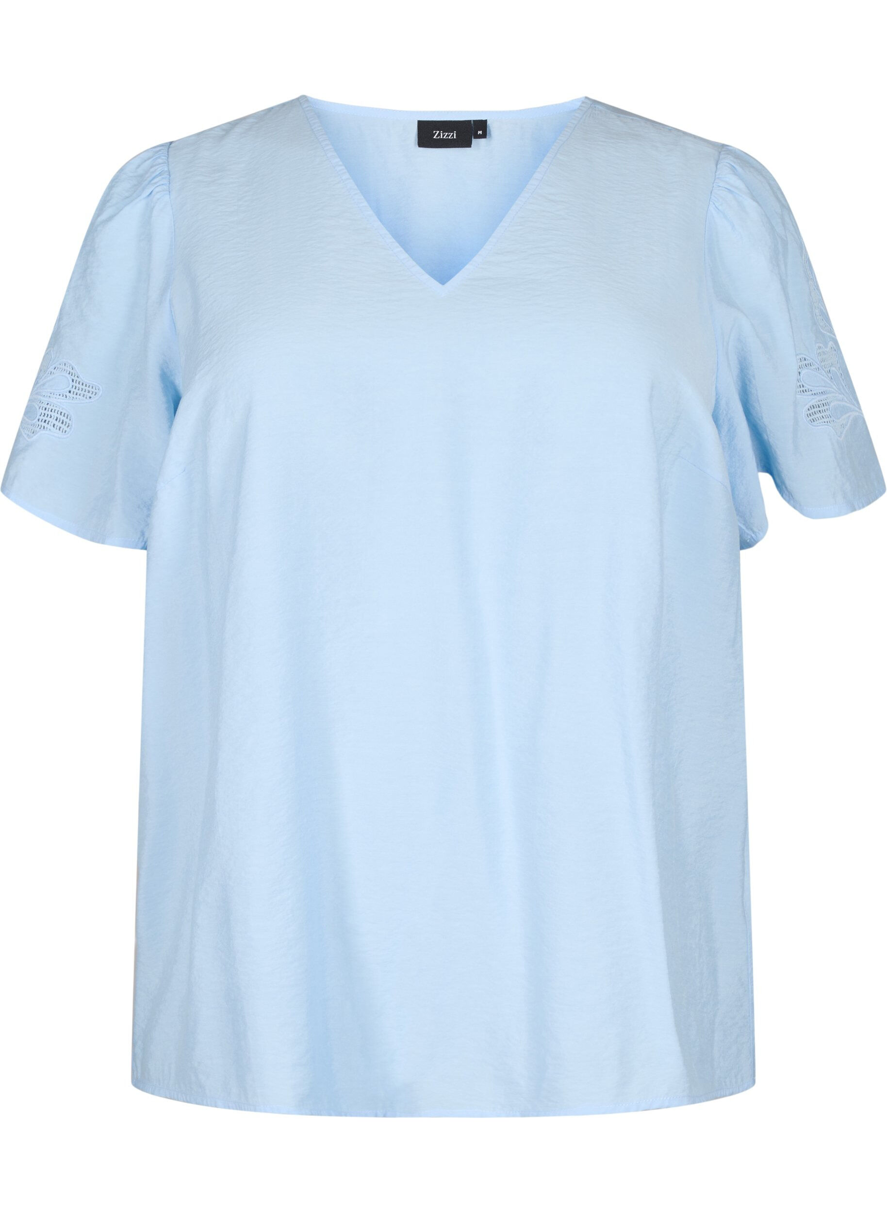  Kurzarm-Bluse aus Viskose mit Stickerei