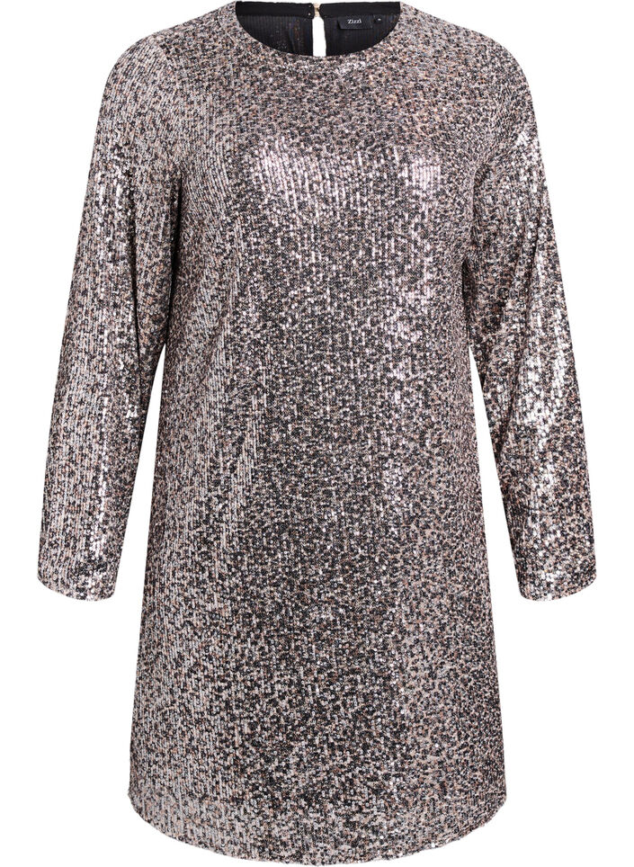 Robe courte à sequins à manches longues, Marron, Packshot image number 0
