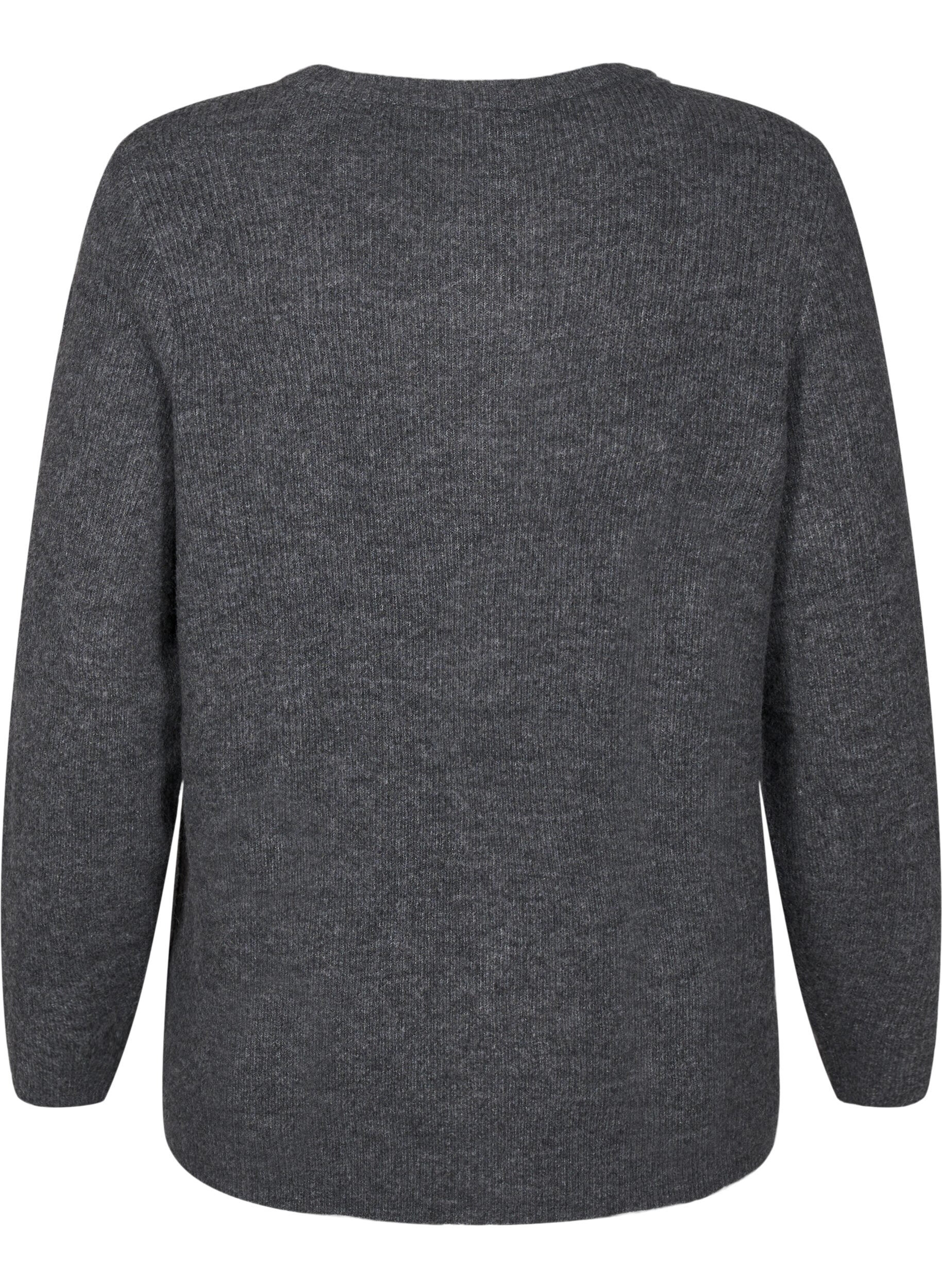 Zizzi Pull m&eacute;lang&eacute; &agrave; col rond, Dark Grey Black Mel., Packshot image number 1