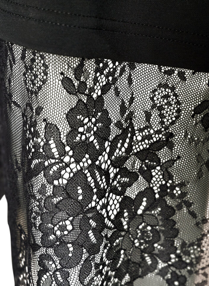 Blouse avec manches en maille et finitions en dentelle, Noir, Packshot image number 3
