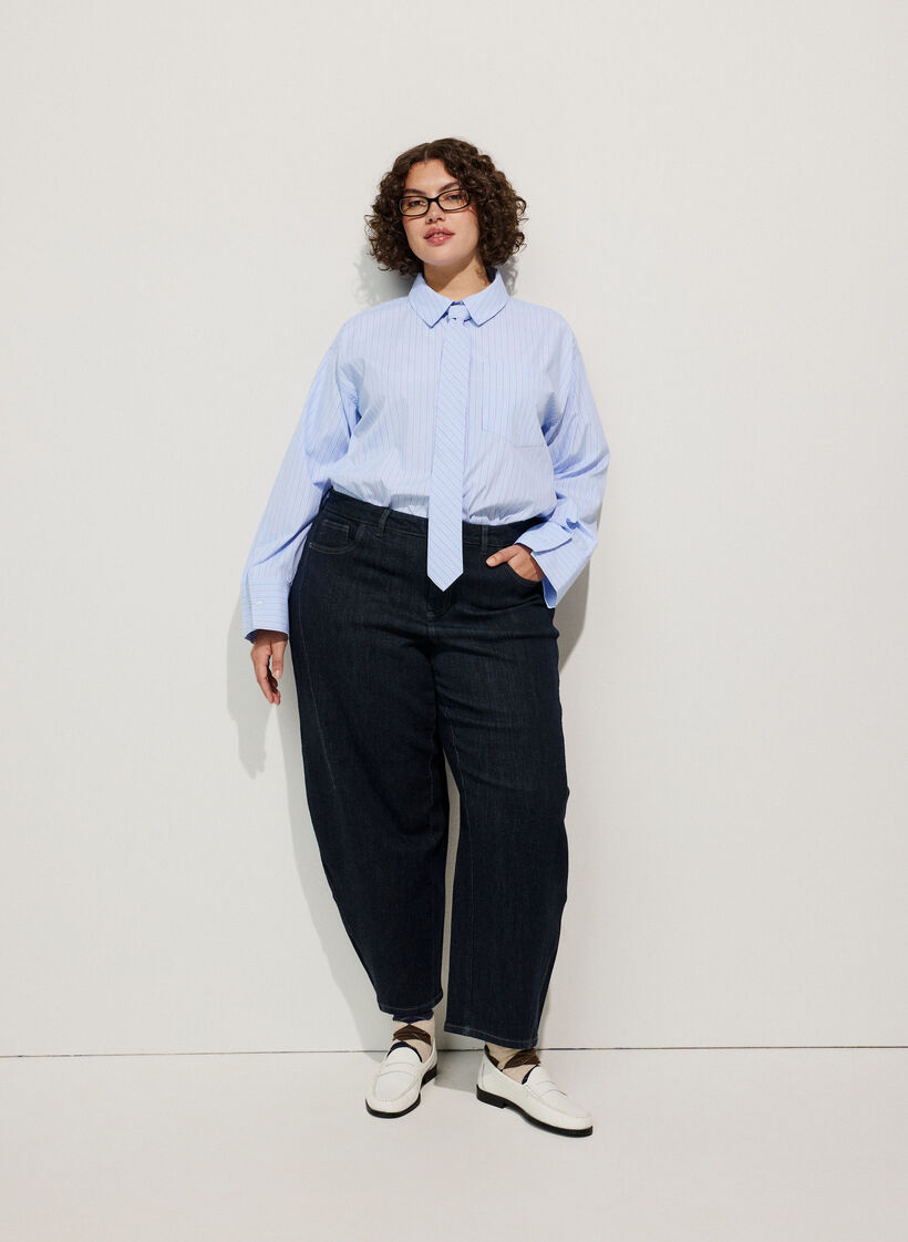 Jean taille haute coupe Barrel, Bleu, Image image number 0