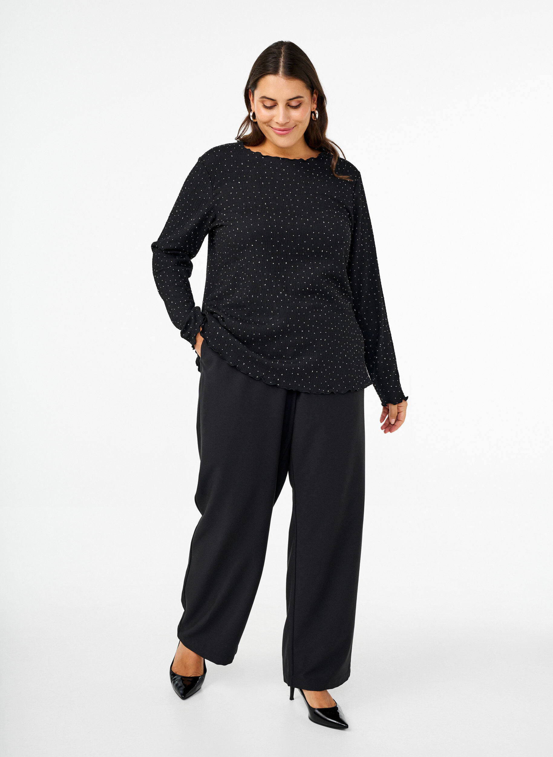 Zizzi Chemisier &agrave; manches longues avec strass, Noir, Model image number 1