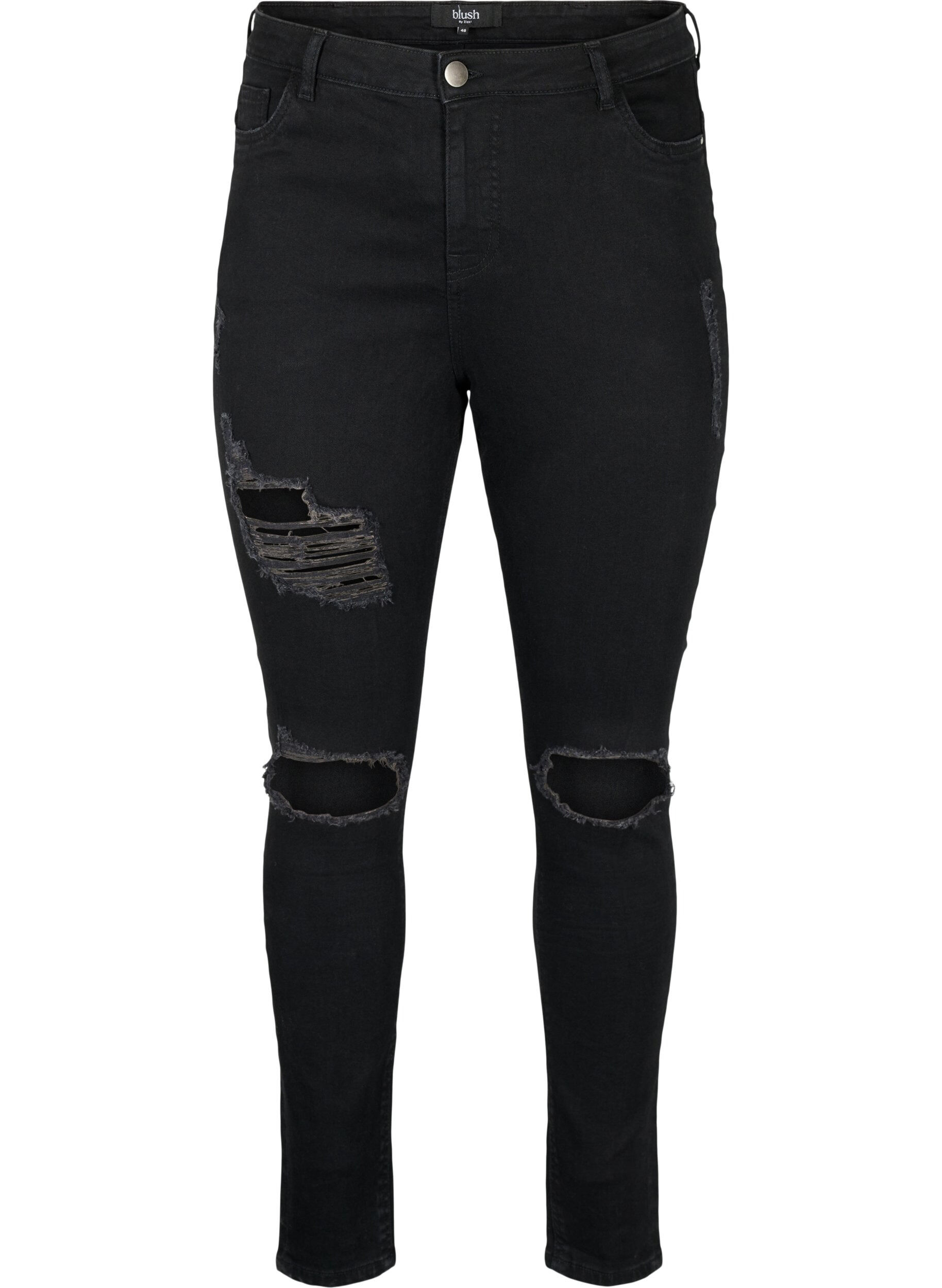 Zizzi Jeans moulants avec d&eacute;tails d'usure, Black, Packshot image number 0