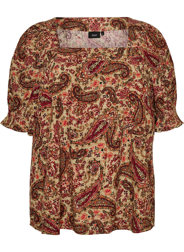 Viskose-Bluse mit Paisley-Print und eckigem Ausschnitt, Braun, Packshot image number 0