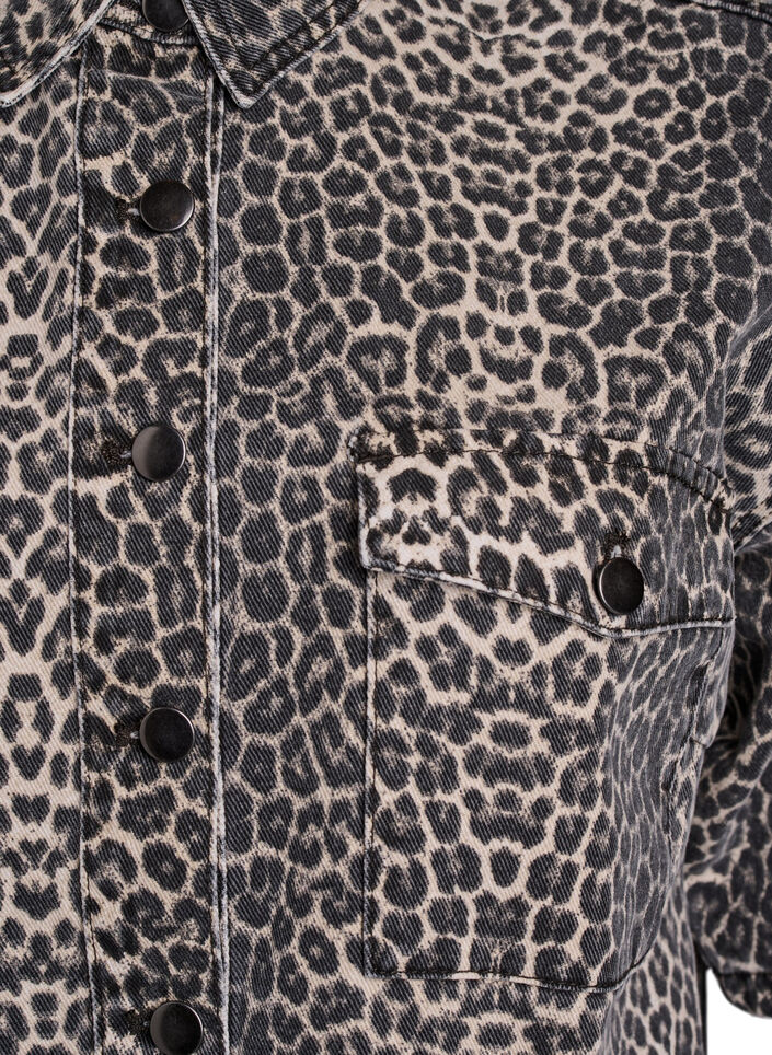 Chemise en denim à imprimé léopard et manches courtes, Leopard, Packshot image number 2