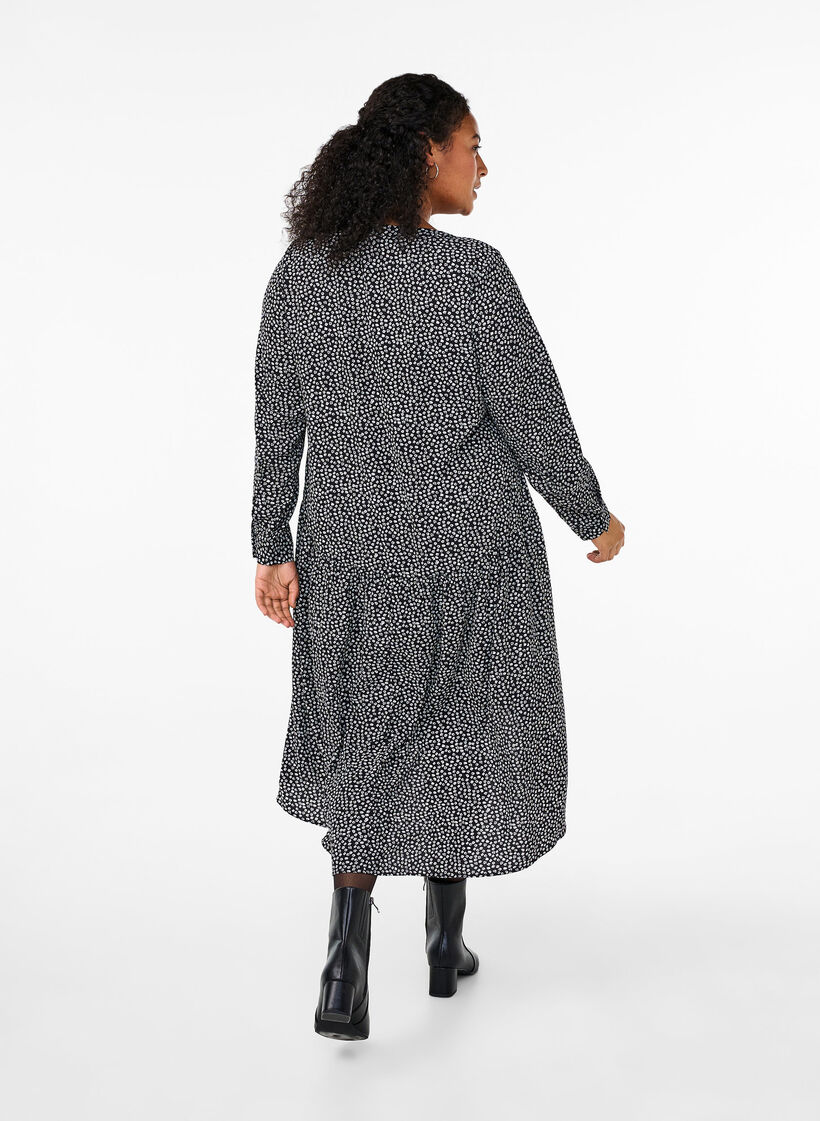 Midi-Kleid mit langen Ärmeln, Black Small Flower, Model image number 1
