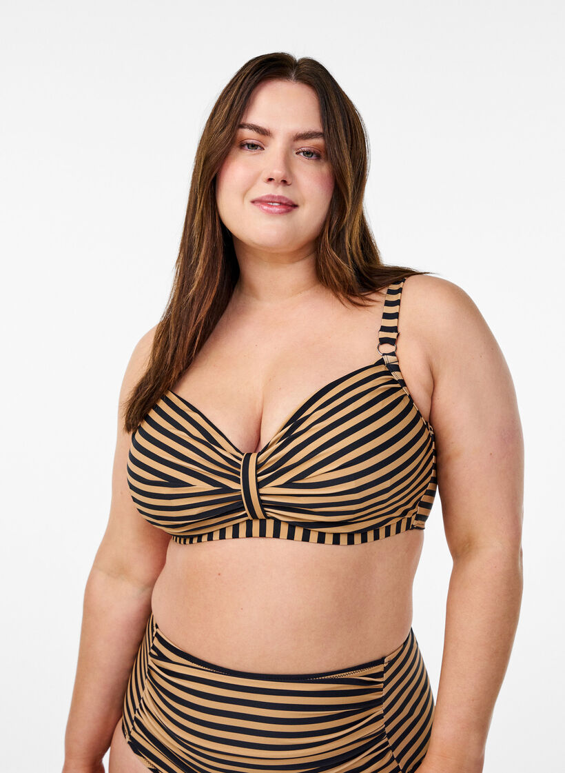Bikinioberteil mit B&uuml;gel und Muster, Braun, Model image number 0