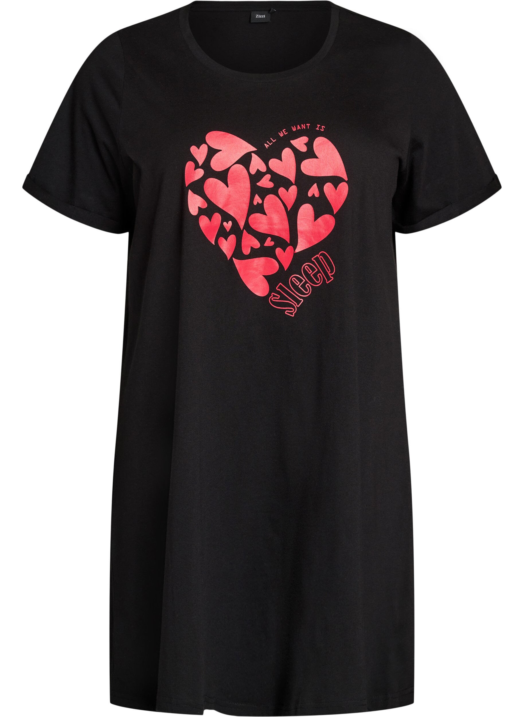 Zizzi Kurz&auml;rmeliges Nachthemd aus Bio-Baumwolle, Schwarz, Packshot image number 0