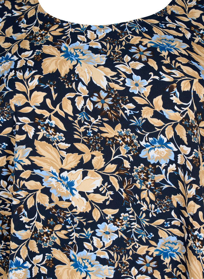 FLASH - Blouse à manches courtes et imprimée, Brown Blue Flower, Packshot image number 2