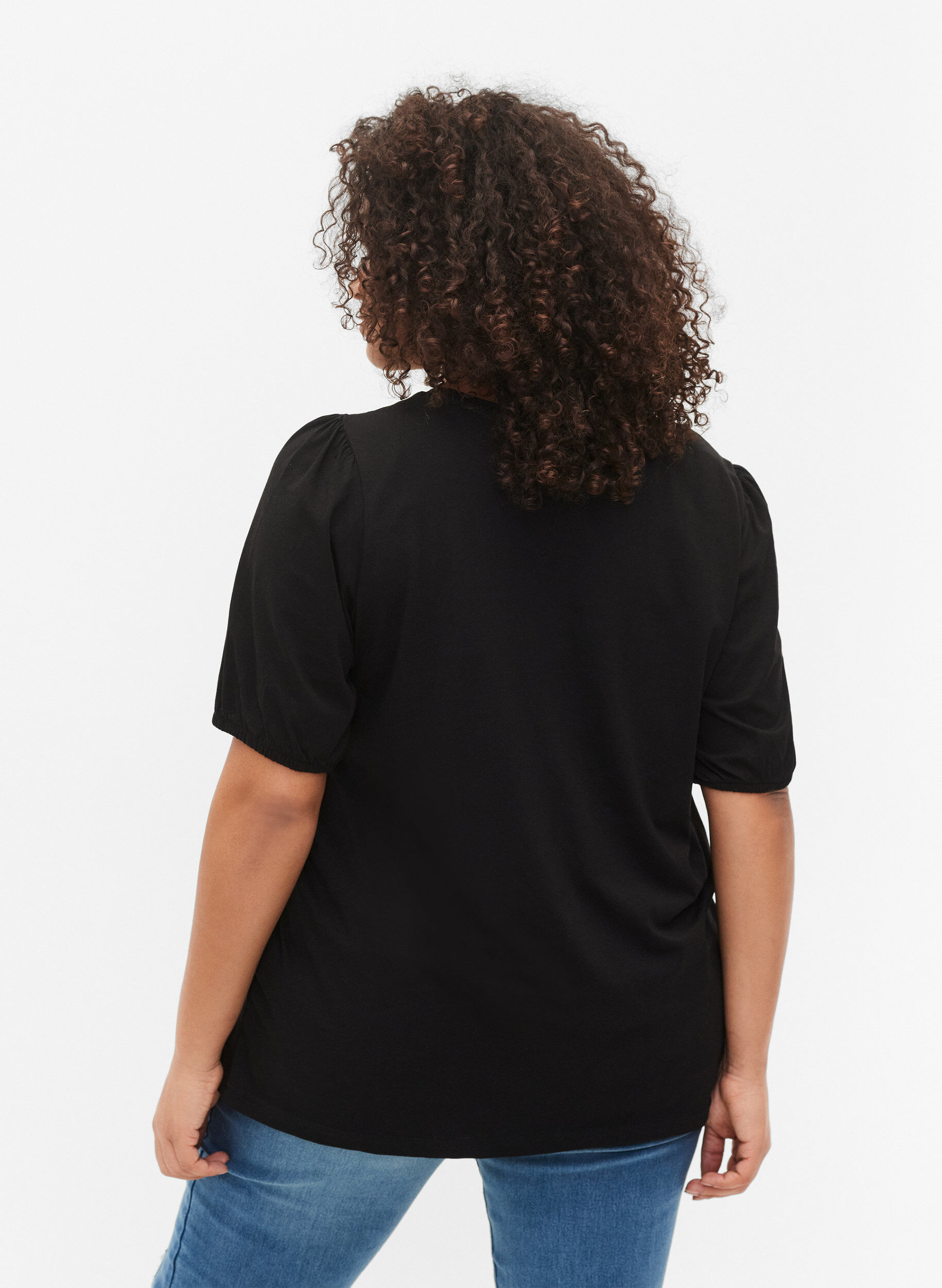 Zizzi T-Shirt aus Baumwolle mit 2/4-&Auml;rmeln, Black, Model image number 1