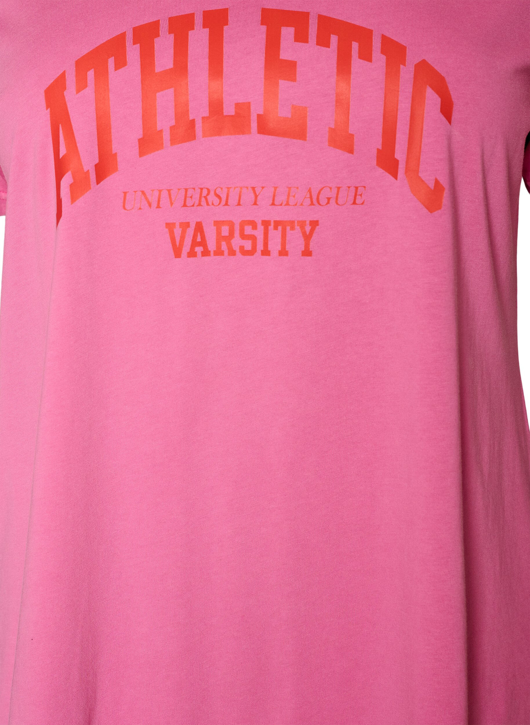 ZizziT-shirt en coton bio avec un imprim&eacute; varsity et col V, Rose, Packshot image number 2