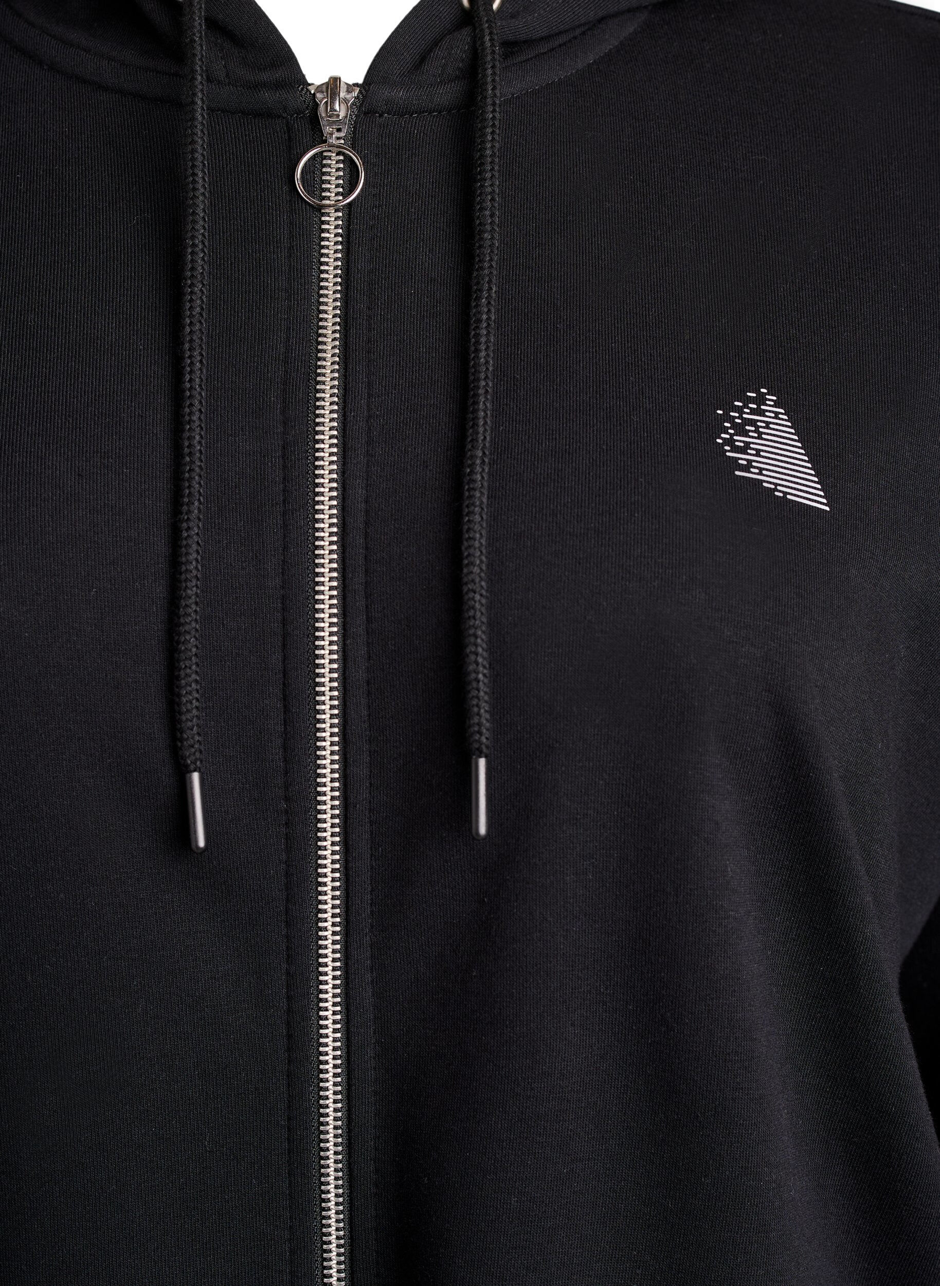 Zizzi Lange Sweat-Strickjacke mit Printdetails, Schwarz, Packshot image number 2