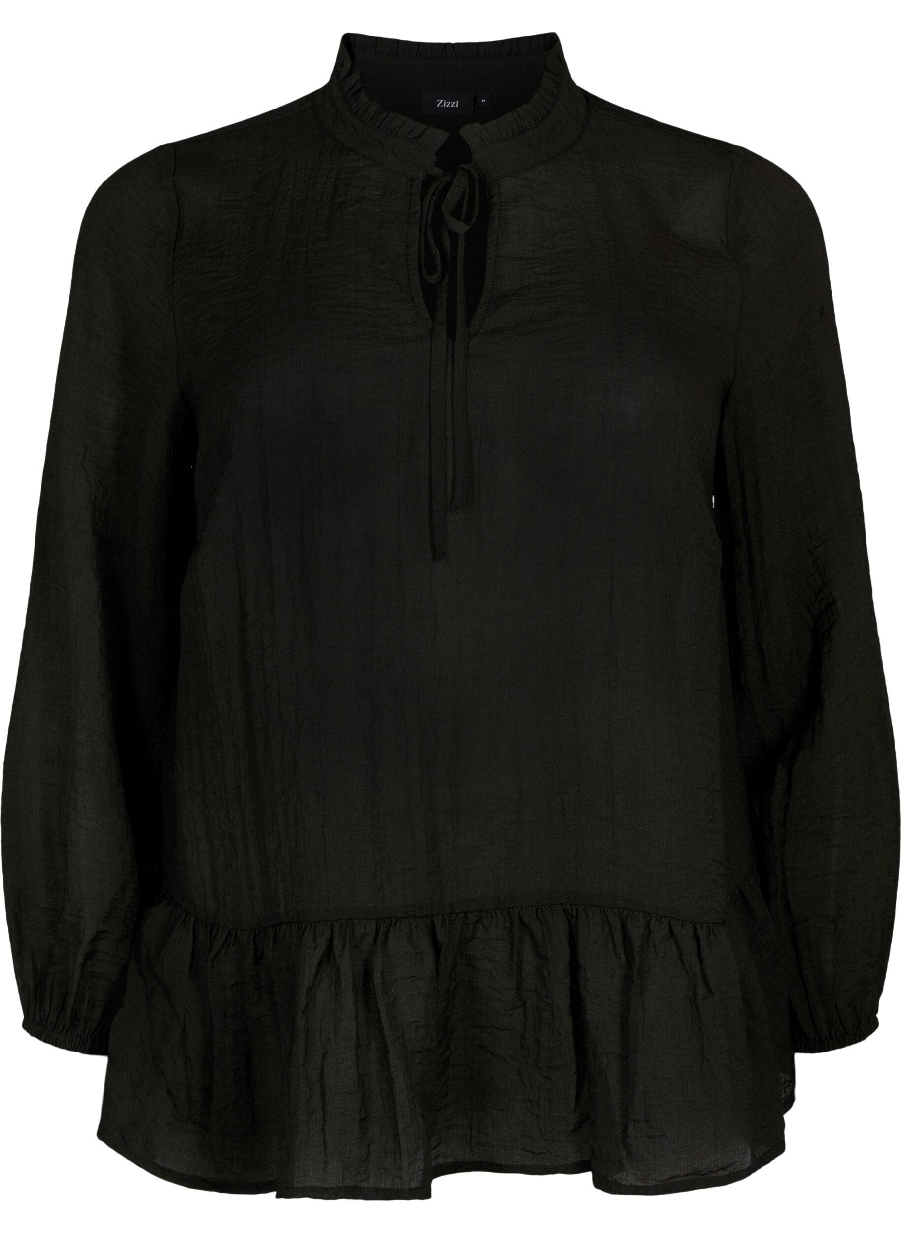 Zizzi Lang&auml;rmlige Bluse mit Peplum, Schwarz, Packshot image number 0