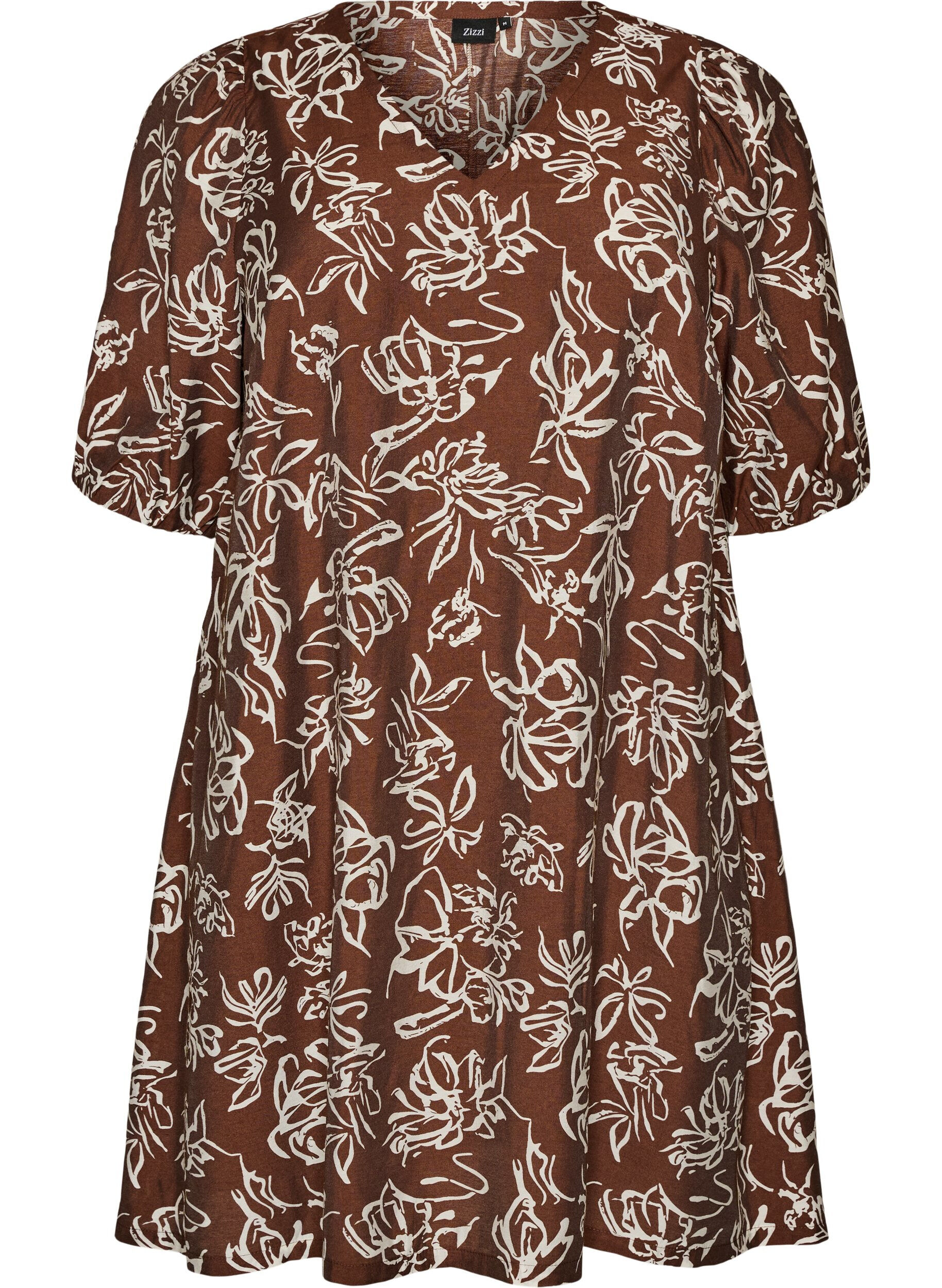 ZizziRobe courte coupe &eacute;vas&eacute;e avec col en V, Marron, Packshot image number 0