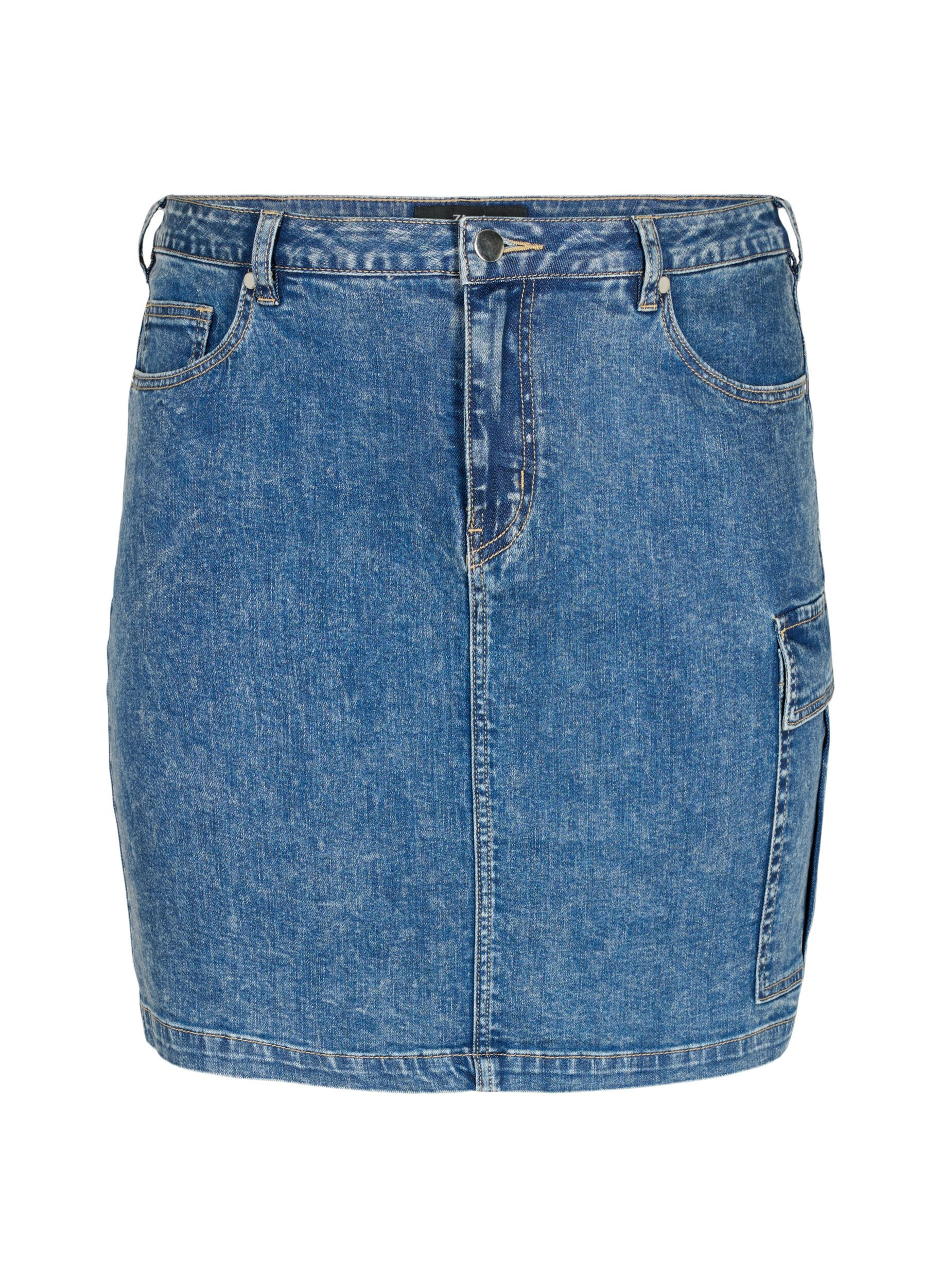 Zizzi Eng anliegender Jeansrock mit Cargotasche, Blue Denim, Packshot image number 0