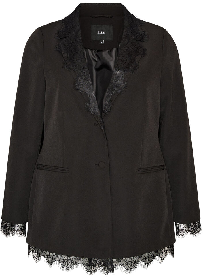 Blazer avec finitions en dentelle, Noir, Packshot