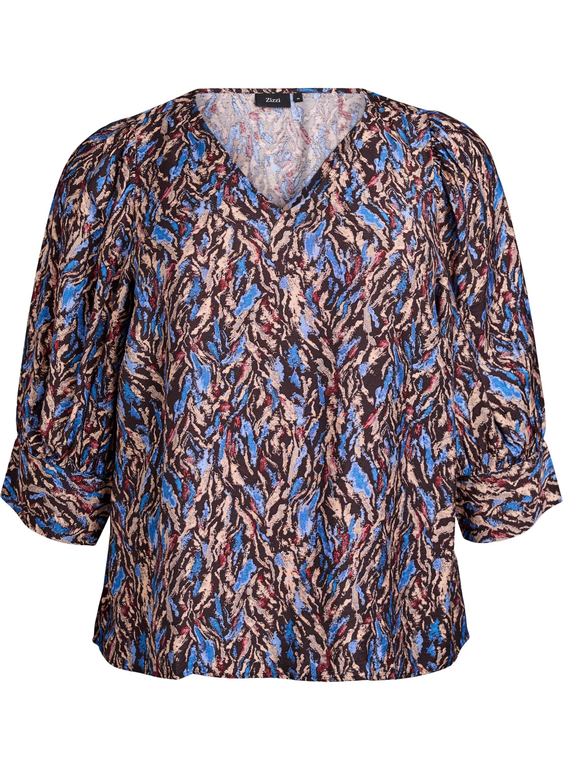 Zizzi Blouse avec col en V et manches 3/4, Bleu, Packshot image number 0