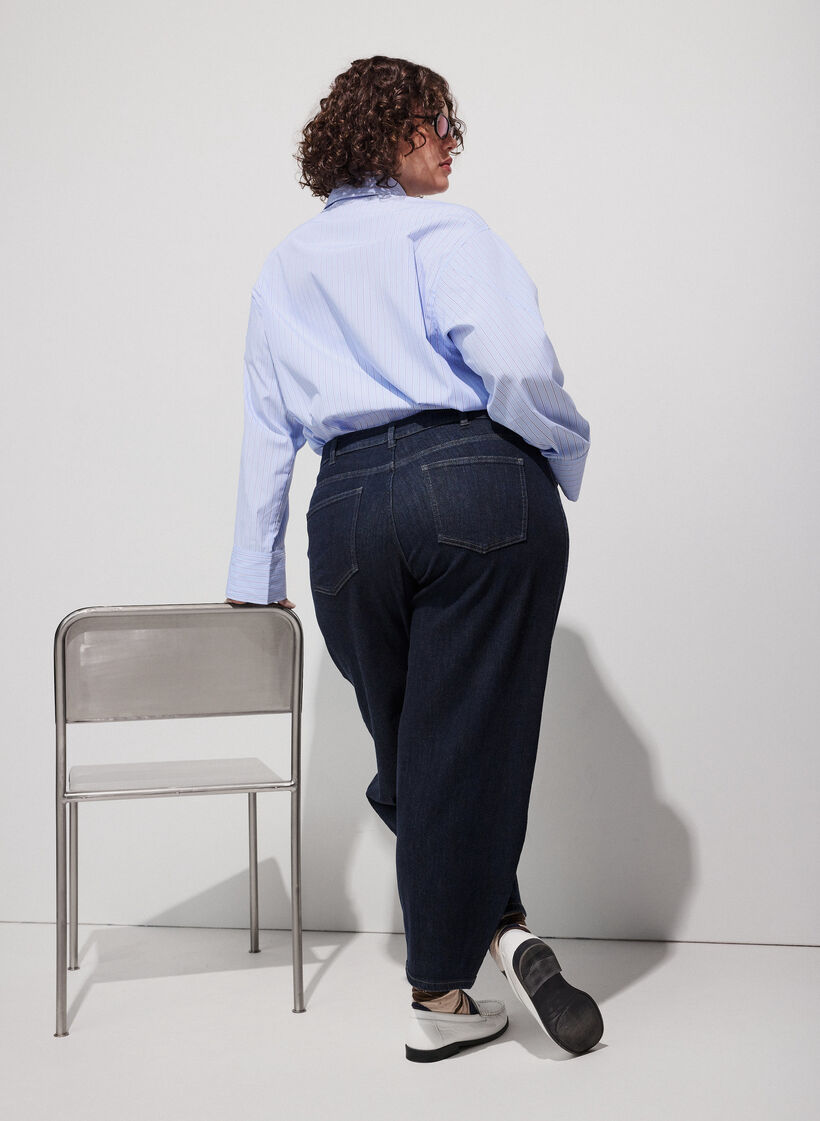 Jean taille haute coupe Barrel, Bleu, Model image number 1