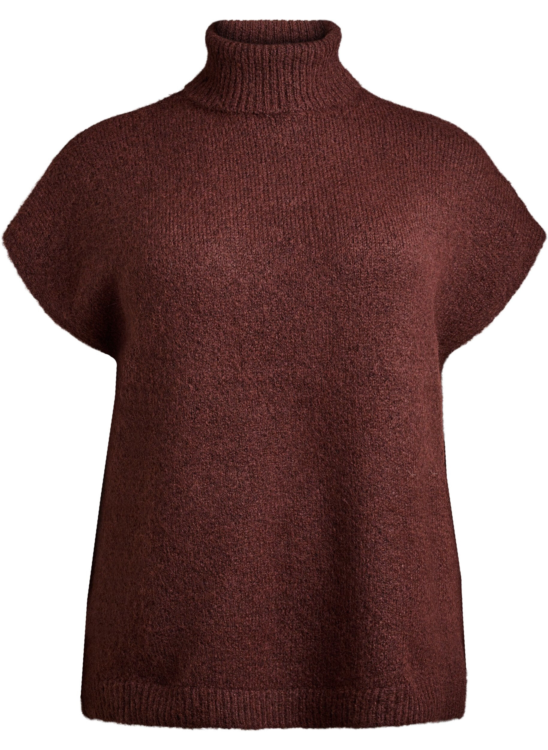 Zizzi &Auml;rmellose Strickweste mit Rollkragen, Braun, Packshot image number 0