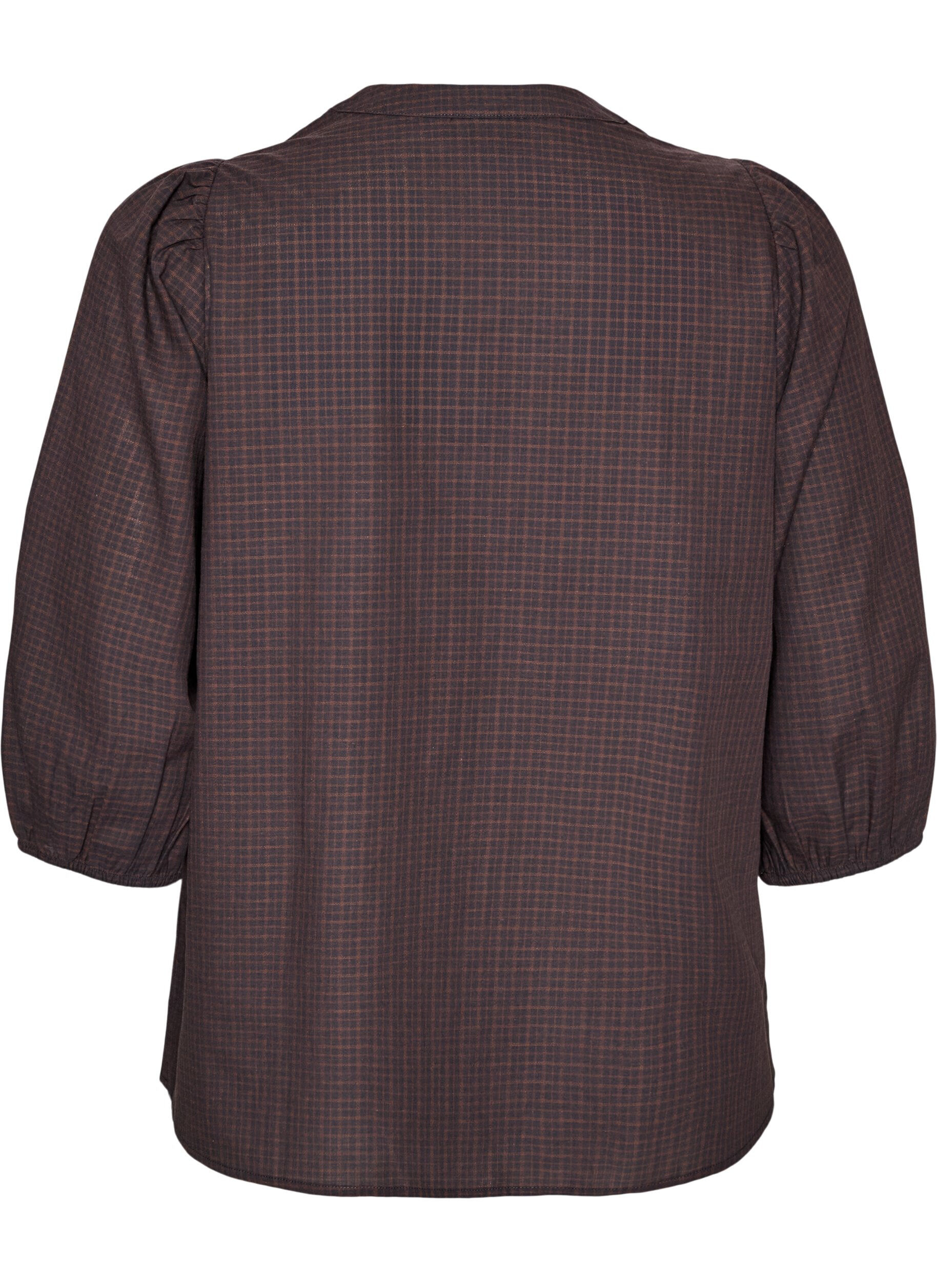 ZizziBlouse &agrave; carreaux avec col en V et manches 3/4, Marron, Packshot image number 1