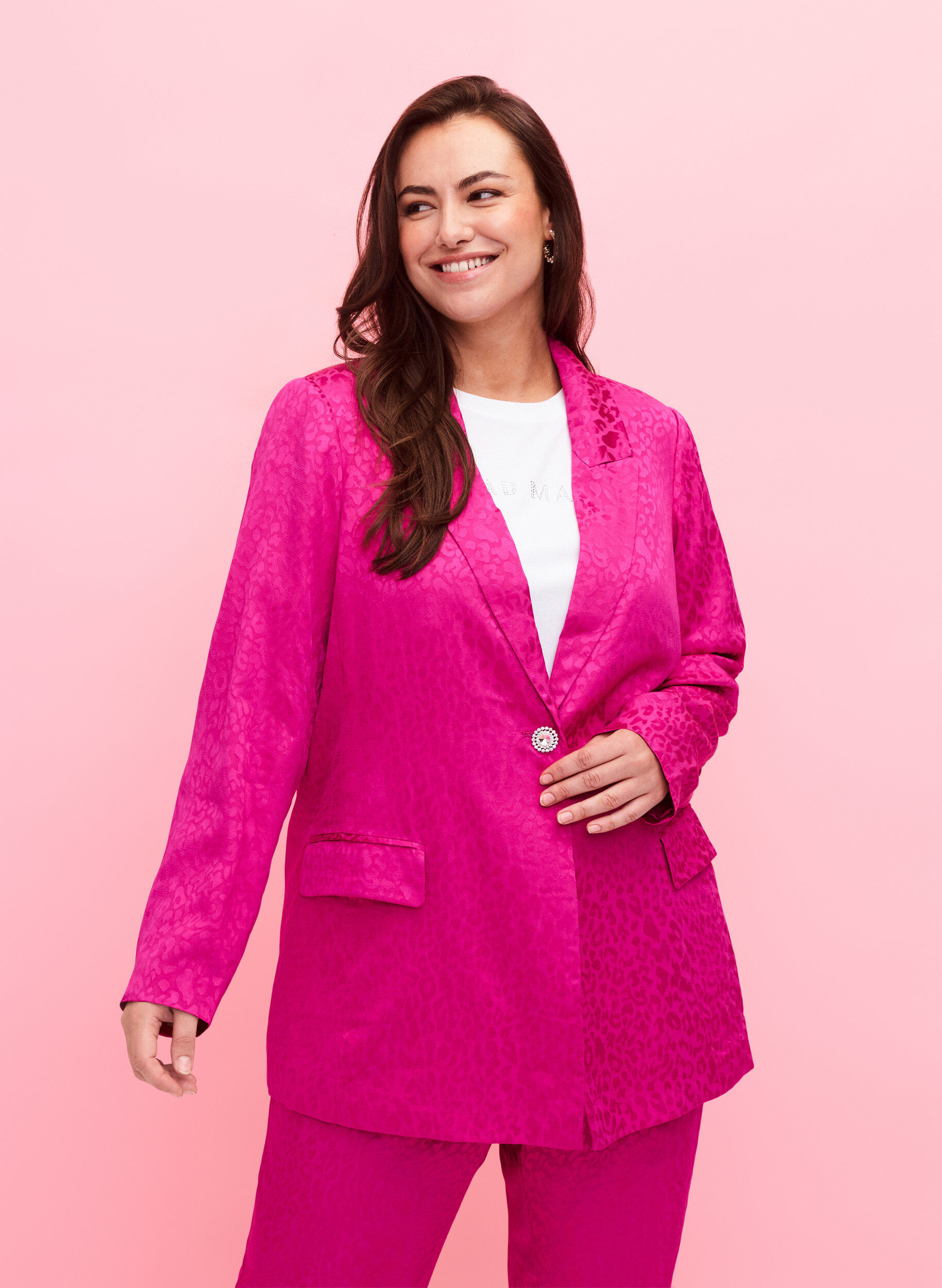 Zizzi Blazer jacquard ton sur ton en viscose, Rose Violet, Model image number 0