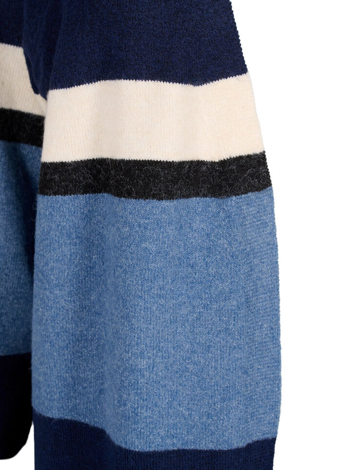 Cardigan long en tricot avec rayures larges, Bleu, Packshot image number 2