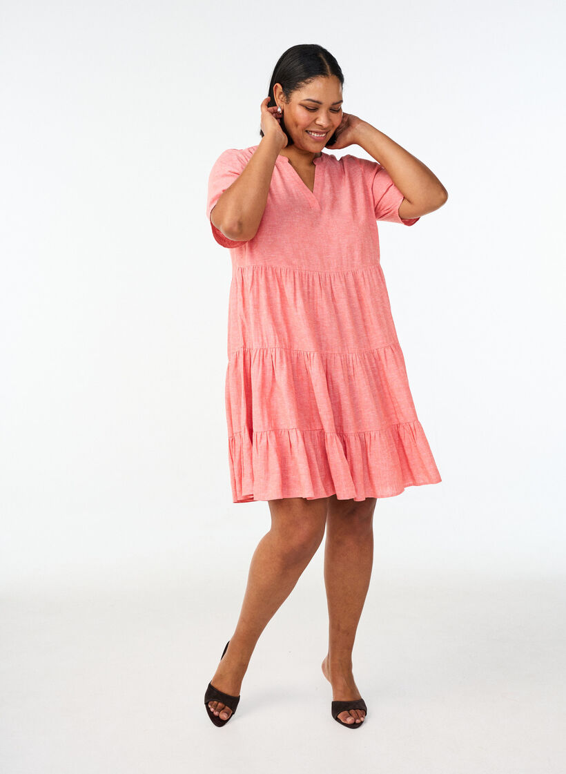 Knielanges A-Linien-Kleid aus Leinen und Viskose, Orange, Model image number 1