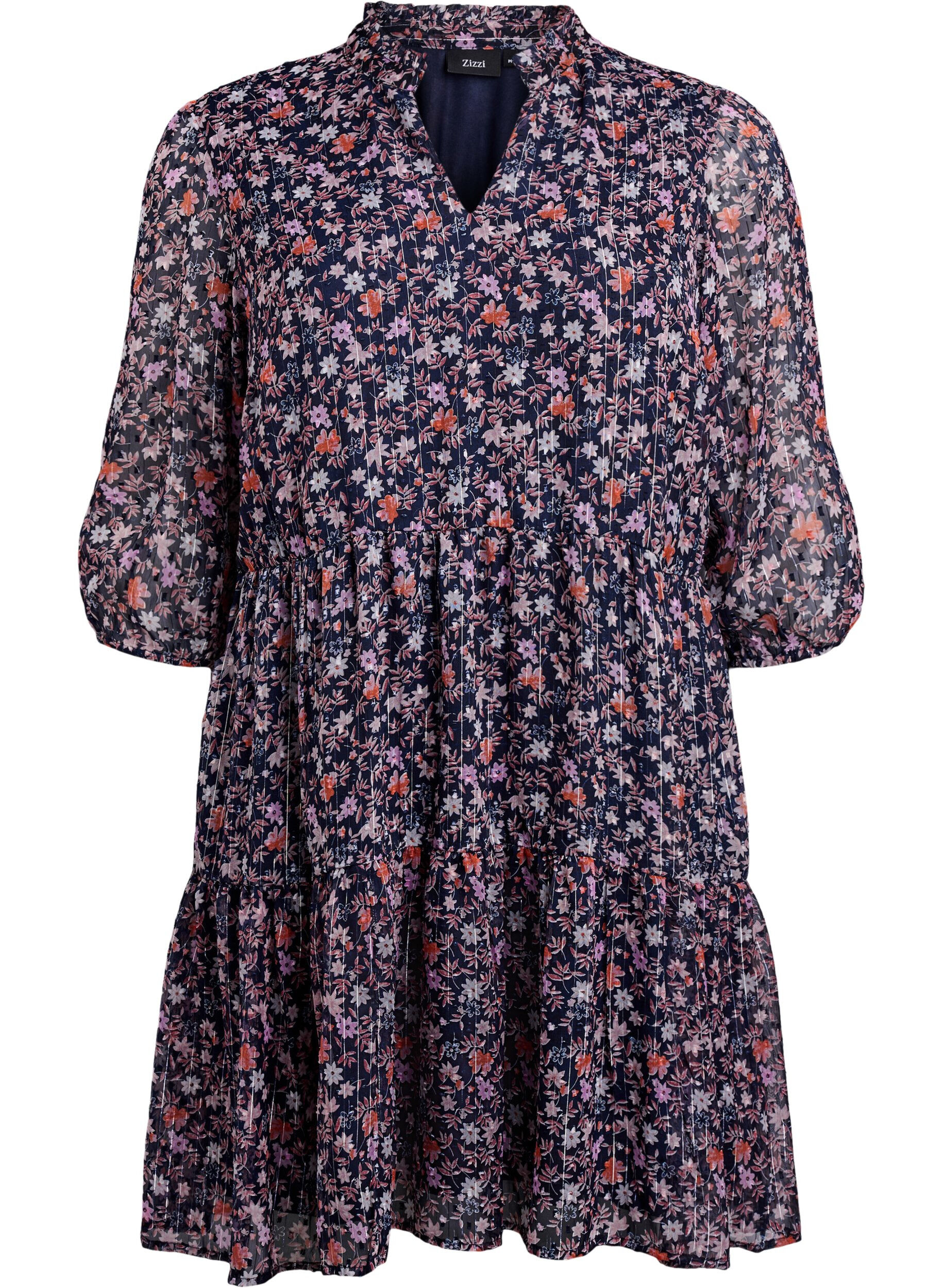 ZizziTunique &agrave; imprim&eacute; floral et fils scintillants, Bleu, Packshot image number 0