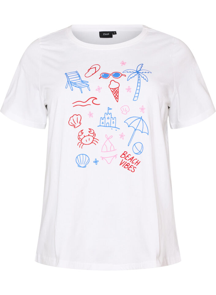 T-shirt en coton bio avec imprim&eacute; plage, Blanc, Packshot image number 0