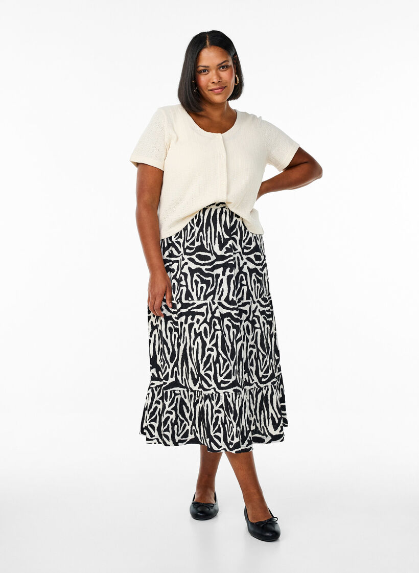 Langer Rock mit Zebraprint, Black w. White Zebra, Model image number 0