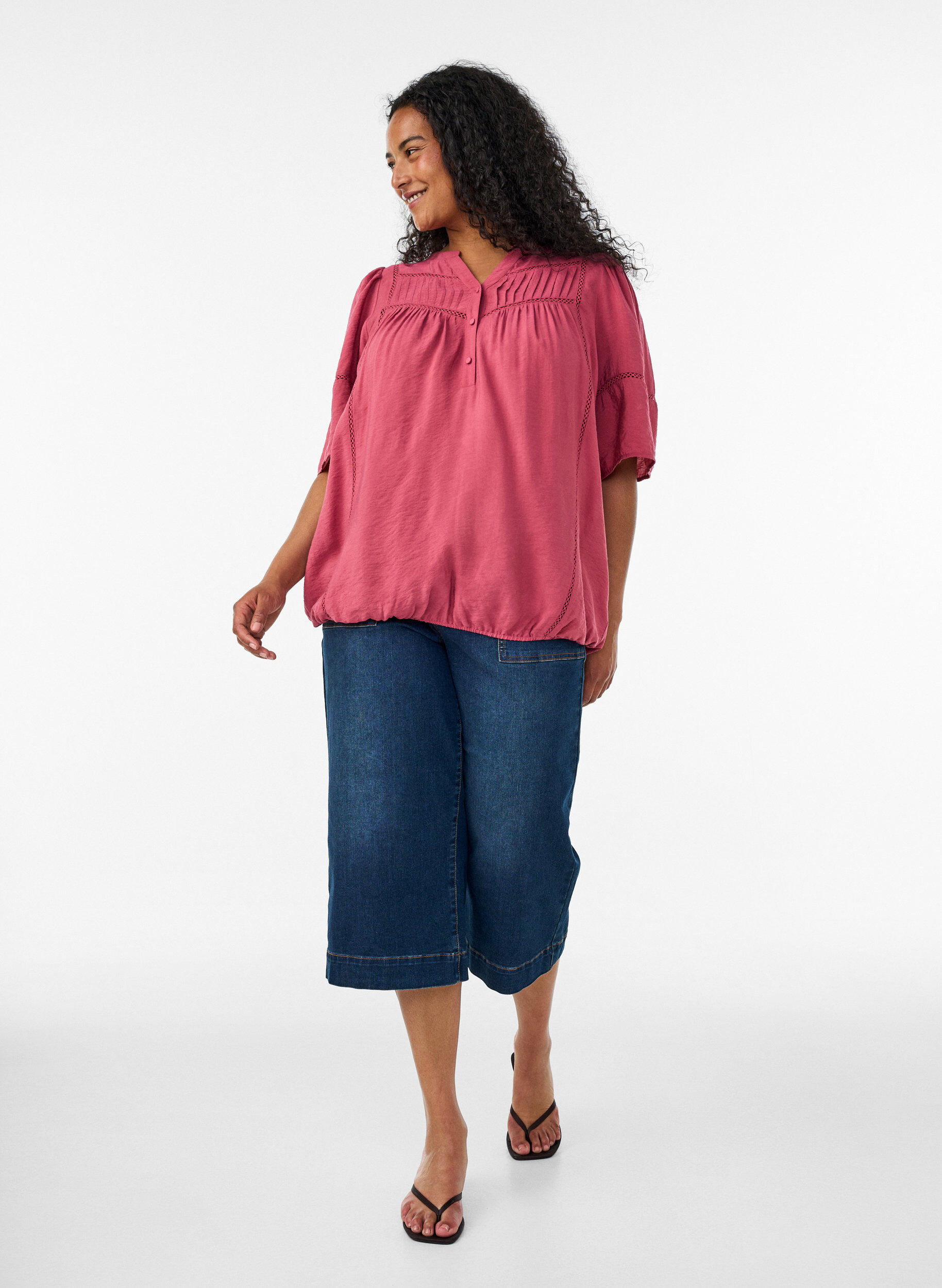 ZizziBluse aus Viskose mit Biesen und Ballon&auml;rmeln, Rot, Model image number 1