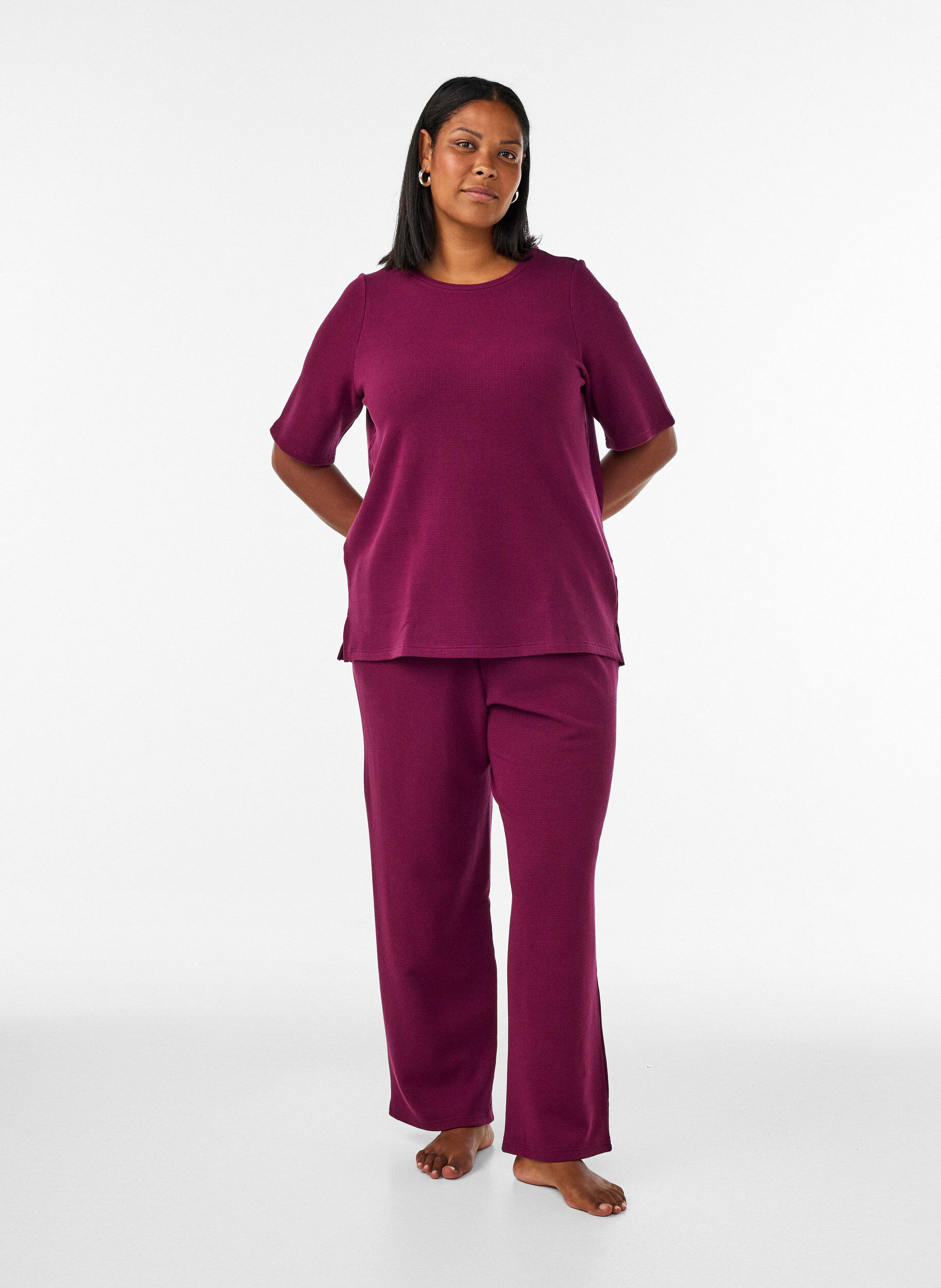 ZizziStrukturierte Bluse mit ellenbogenlangen &Auml;rmeln, Rot, Model image number 1