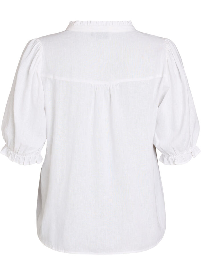 Blouse en lin et viscose avec manches 1/2, Blanc, Packshot image number 1
