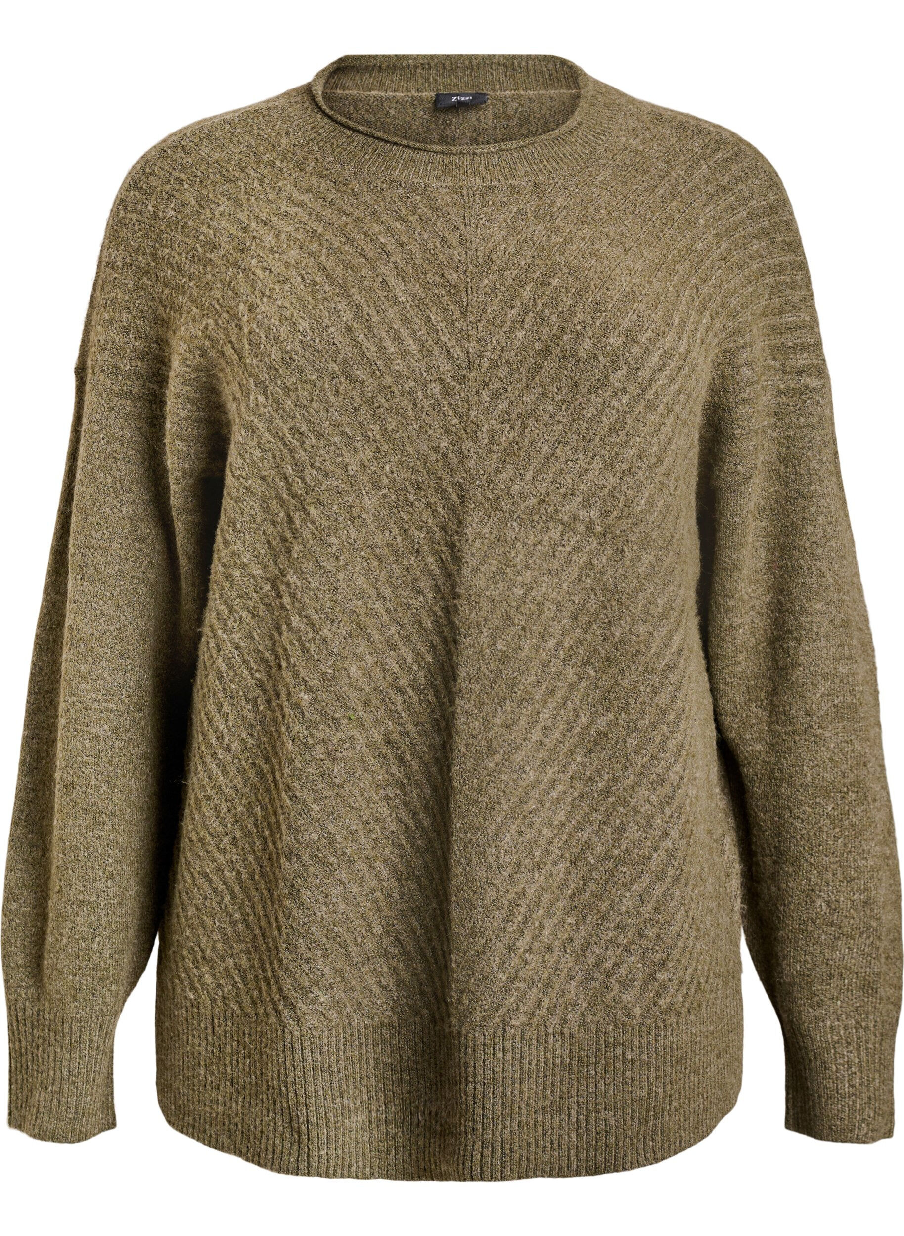 ZizziStrickbluse mit V-f&ouml;rmigem Rippenmuster und Schlitzen, Gr&uuml;n, Packshot image number 0