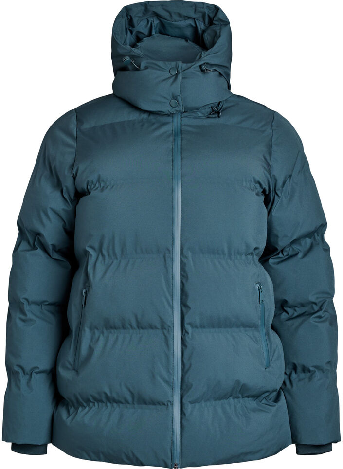Kurze Steppjacke mit abnehmbarer Kapuze, Grün, Packshot image number 0