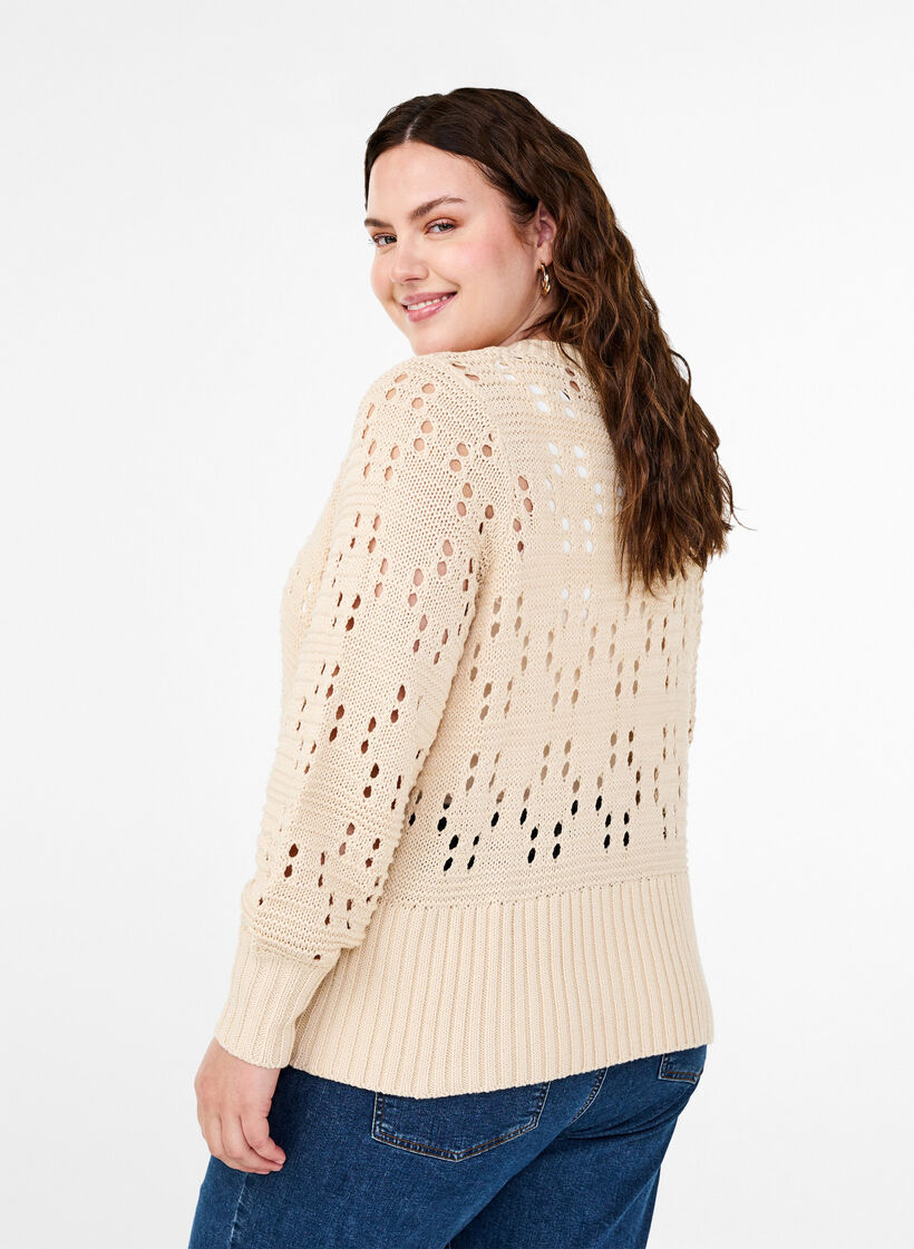 Cardigan en maille avec liens et motifs ajourés, Birch, Model image number 1