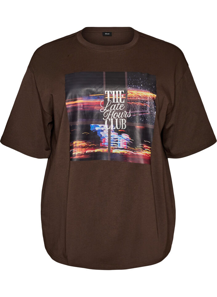 T-shirt oversize avec grand imprim&eacute; photo, Marron, Packshot image number 0
