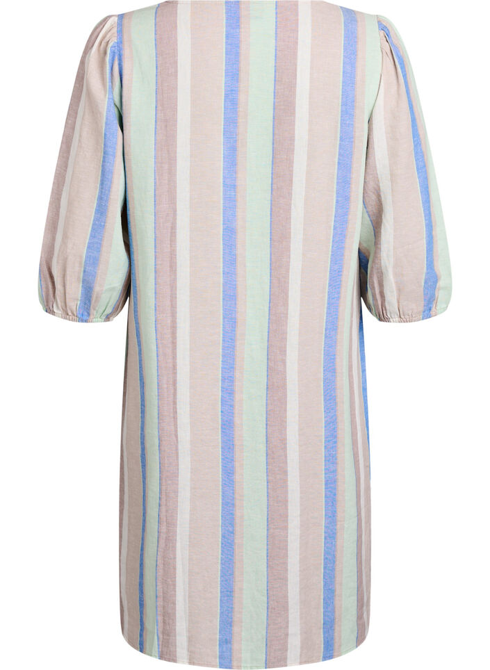 Kleid aus Leinen und Viskose mit 3/4-&Auml;rmeln, Blau, Packshot image number 1