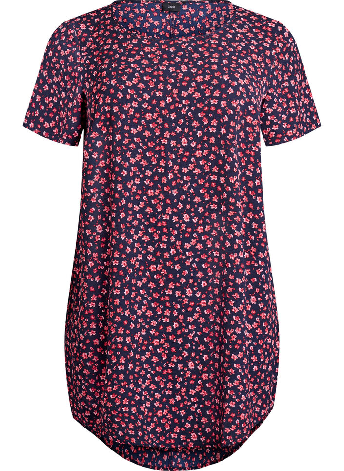 Kleid mit Aufdruck und kurzen &Auml;rmeln, Blau, Packshot image number 0