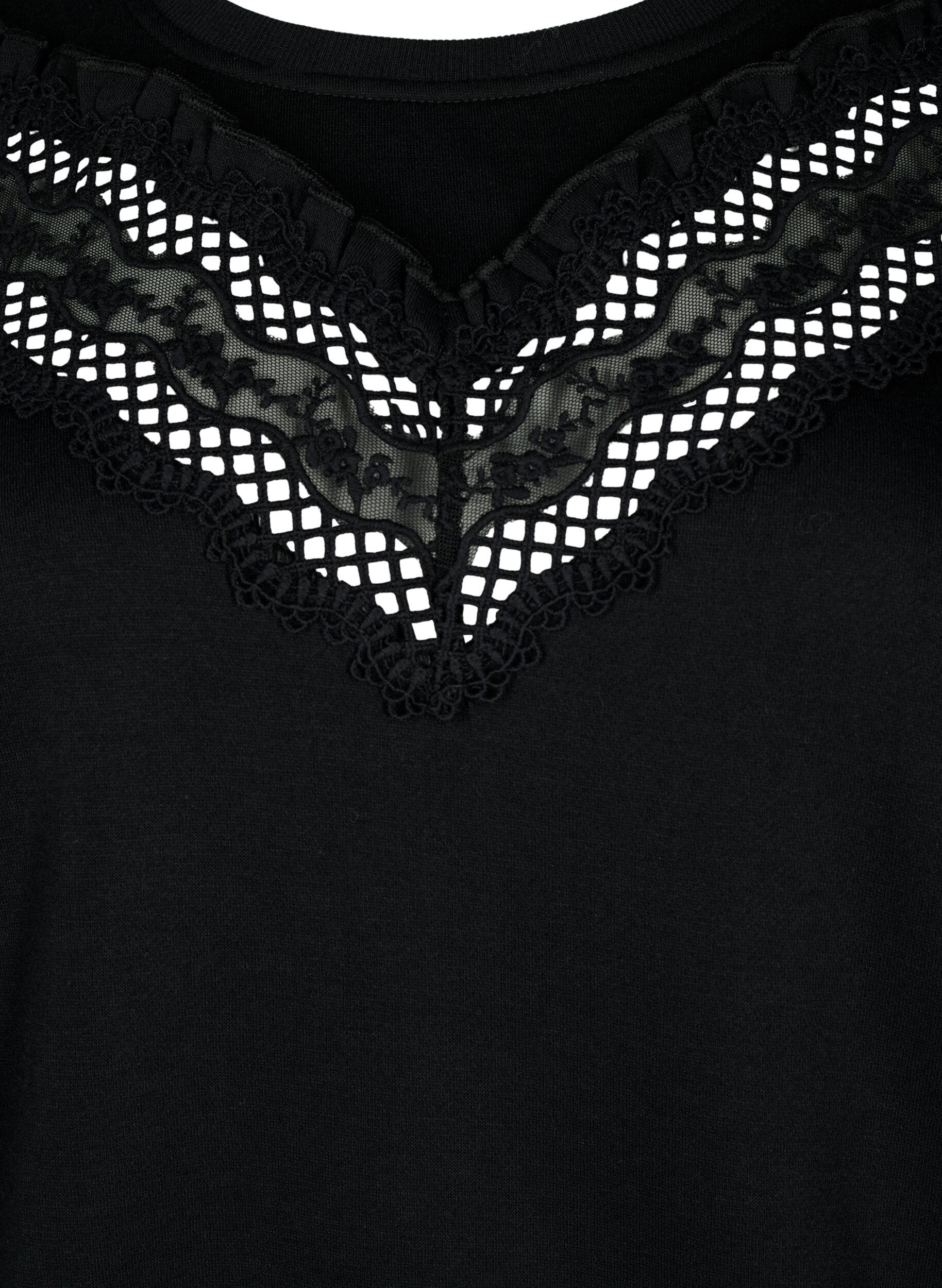 Zizzi Sweatshirt mit R&uuml;schen und H&auml;keldetail, Black, Packshot image number 2