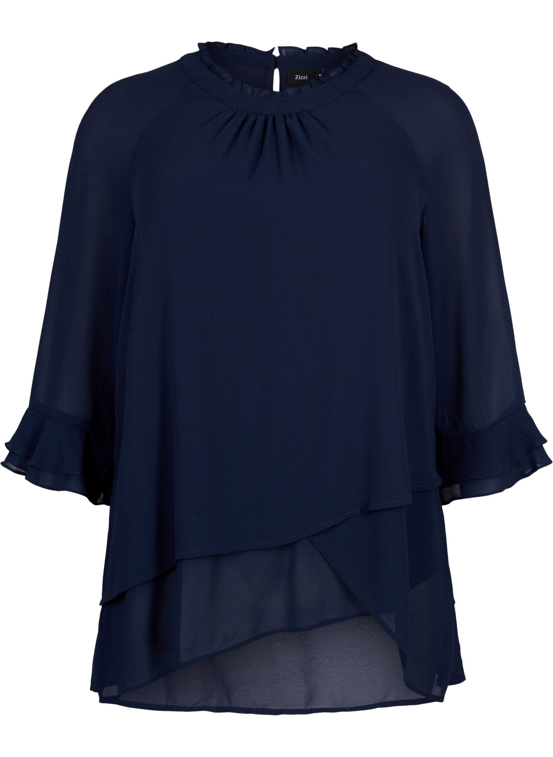 Zizzi Bluse mit asymmetrischem Saum und 3/4 &Auml;rmeln, Navy Blazer, Packshot image number 0