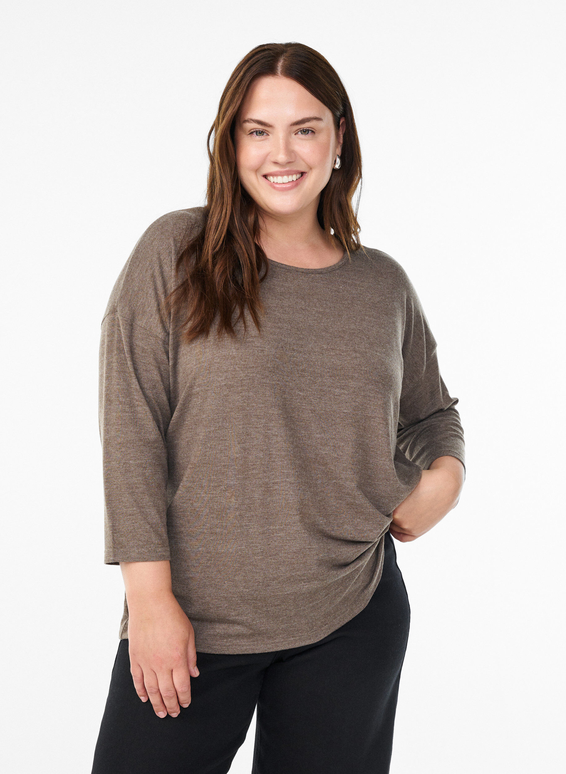 Bluse aus Jersey mit 3/4-&Auml;rmeln, Braun, Model