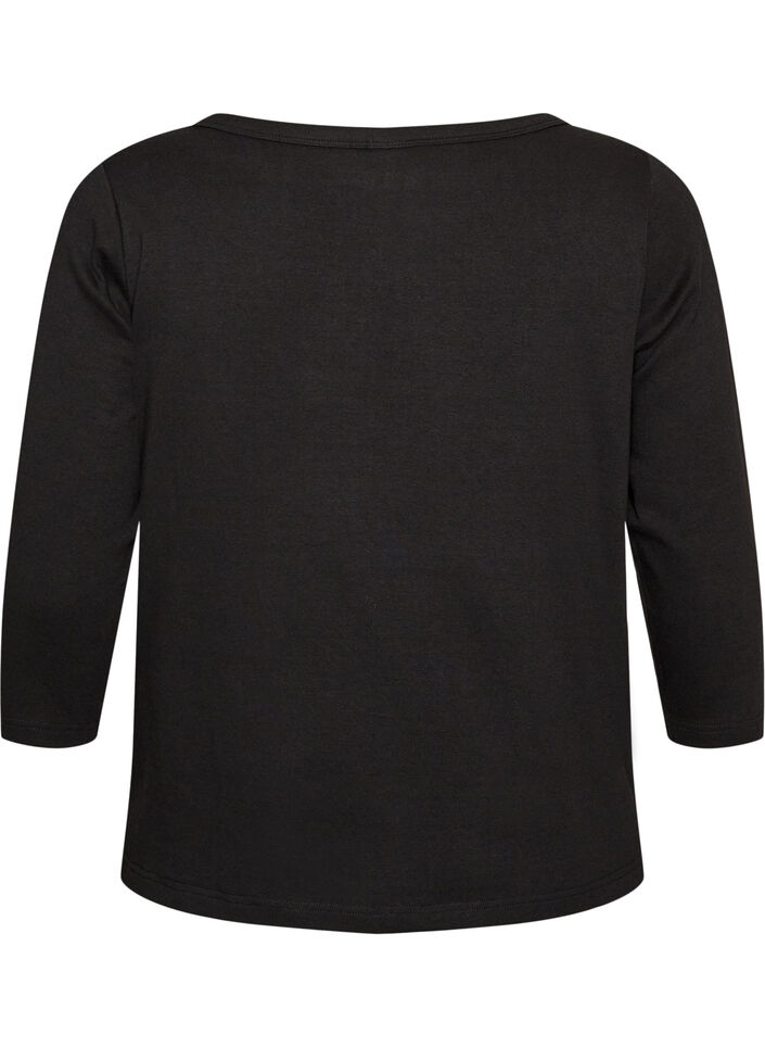 T-shirt basic &agrave; col bateau et manches 3/4, Noir, Packshot image number 1