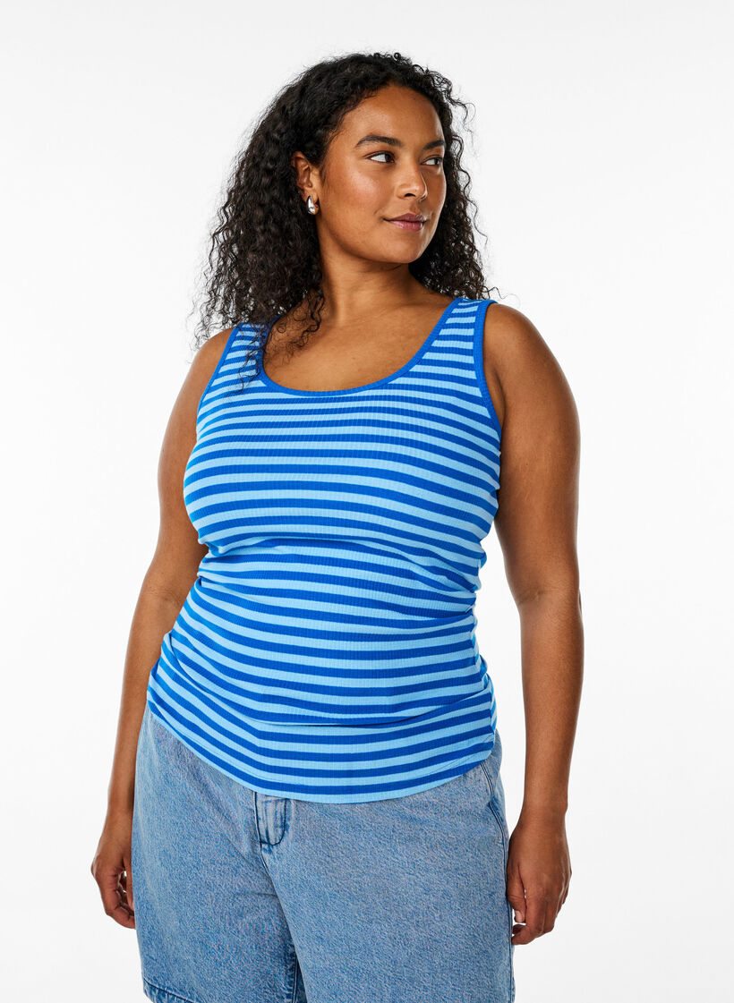 Gestreiftes Tanktop mit Rippenstruktur, Blau, Model image number 0