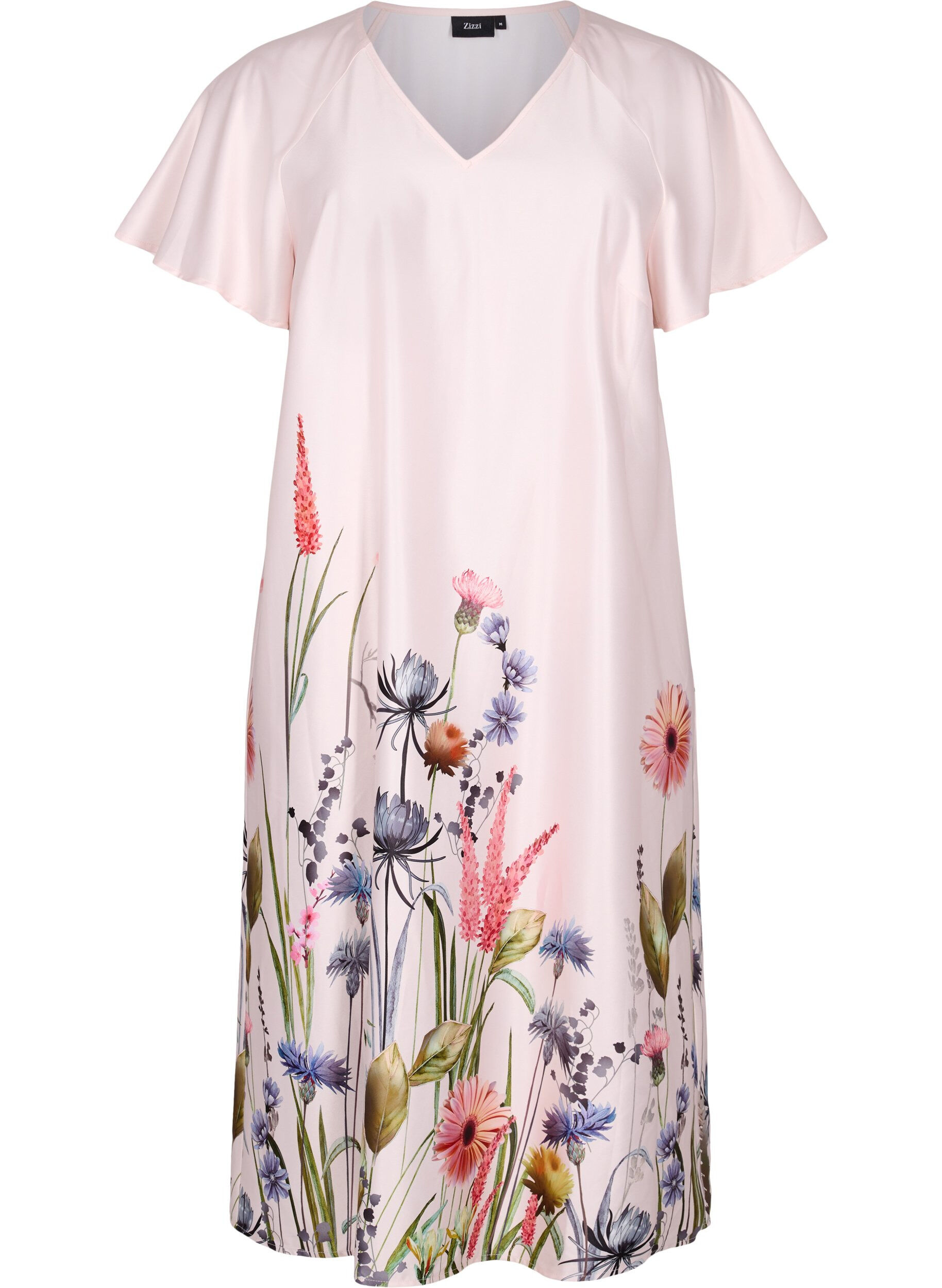 Zizzi Robe &agrave; la taille avec imprim&eacute; floral et manches courtes, White Sand, Packshot image number 0