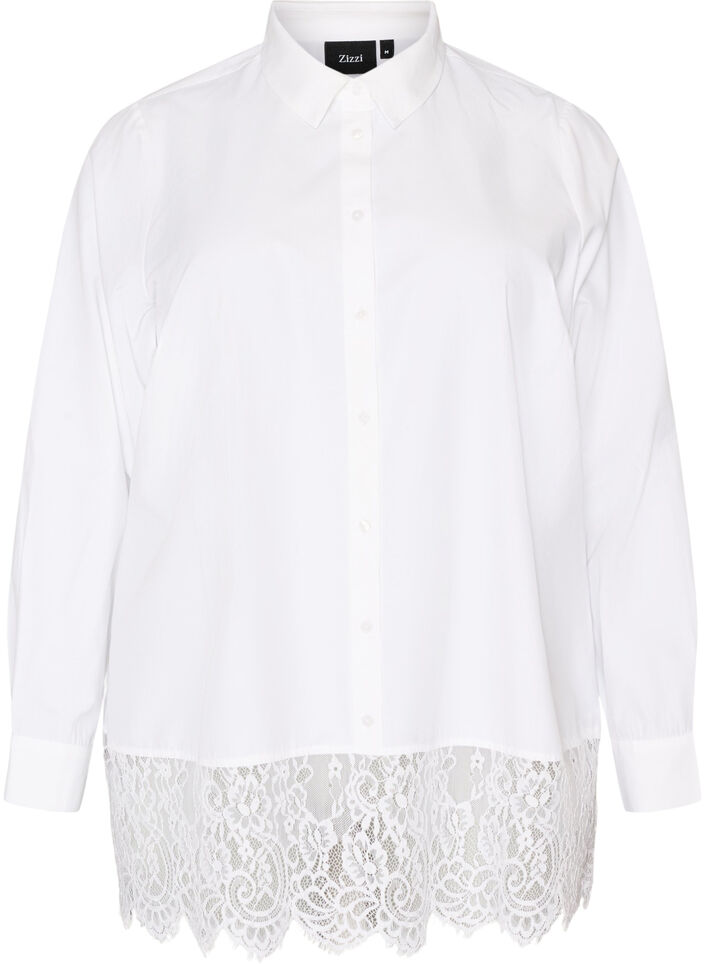 Chemise ample avec une large bordure en dentelle, Blanc, Packshot image number 0