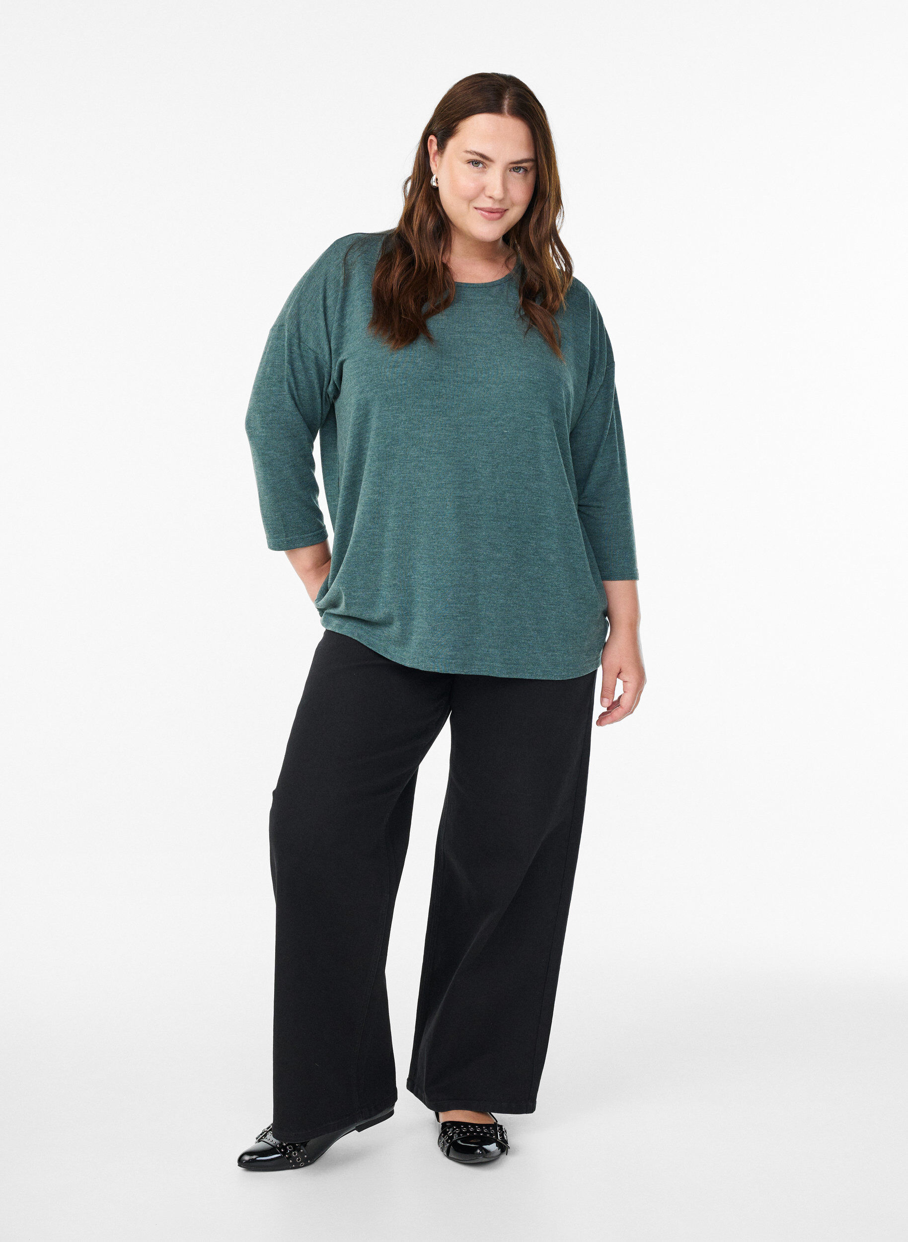 Zizzi FLASH &ndash; Bluse aus Jersey mit 3/4-&Auml;rmeln , Gr&uuml;n, Model image number 1