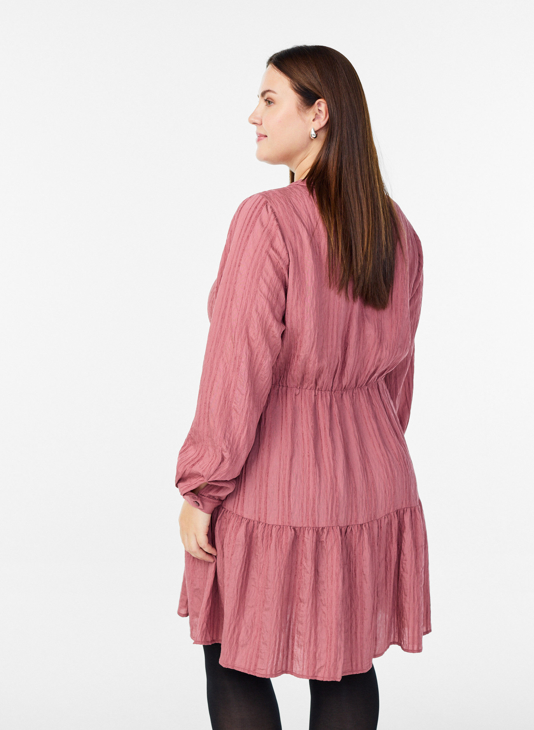 Zizzi Kurzes Kleid mit gewebtem Ripp und Gummizug in der Taille, Rot, Model image number 2