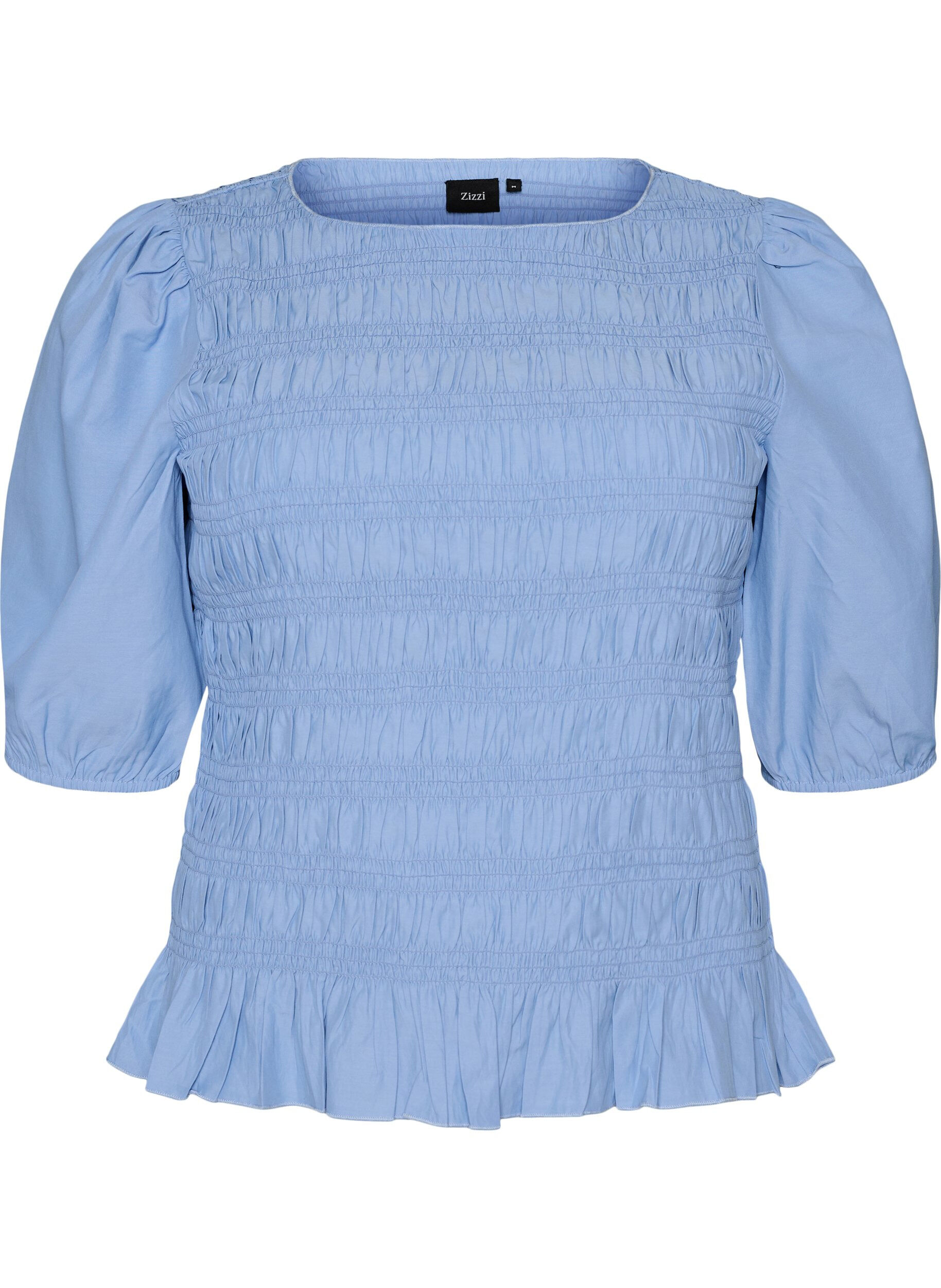 ZizziBlouse smock&eacute;e avec ourlet &agrave; volants et col bateau, Bleu, Packshot image number 0