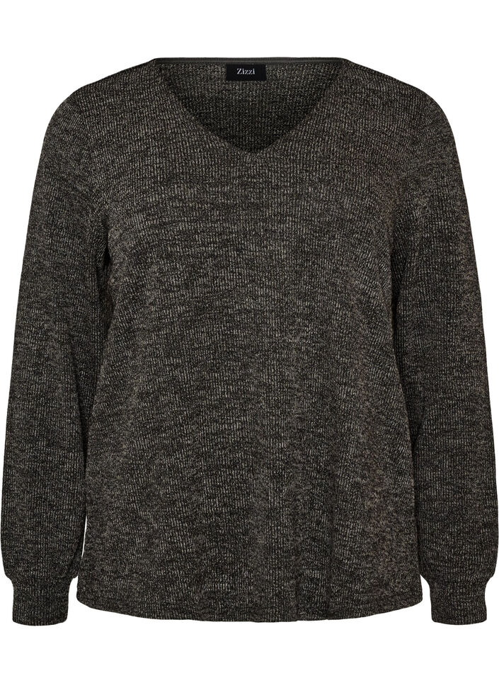 Bluse aus Jersey mit V-Ausschnitt und langen &Auml;rmeln, Schwarz, Packshot image number 0